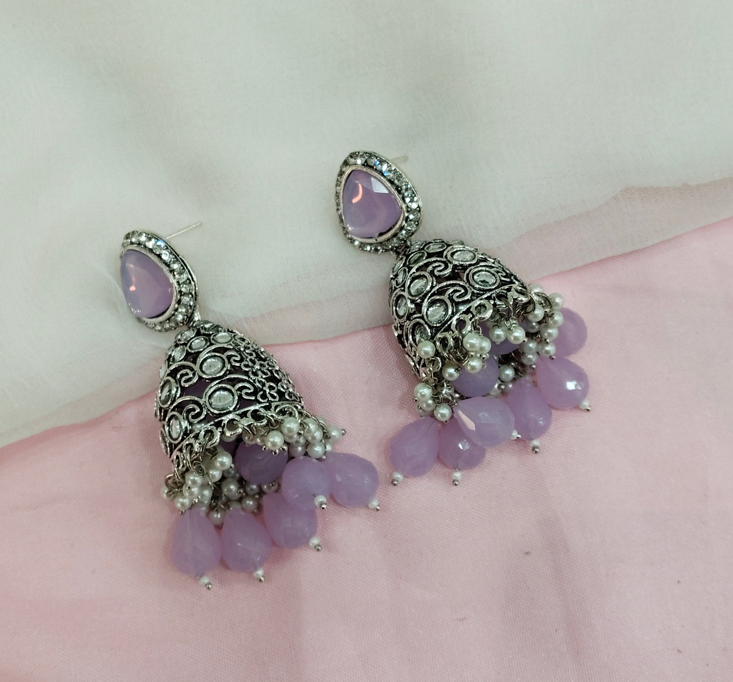 Lavender Oxidized Metal Helsinki Jhumka Earrings Set