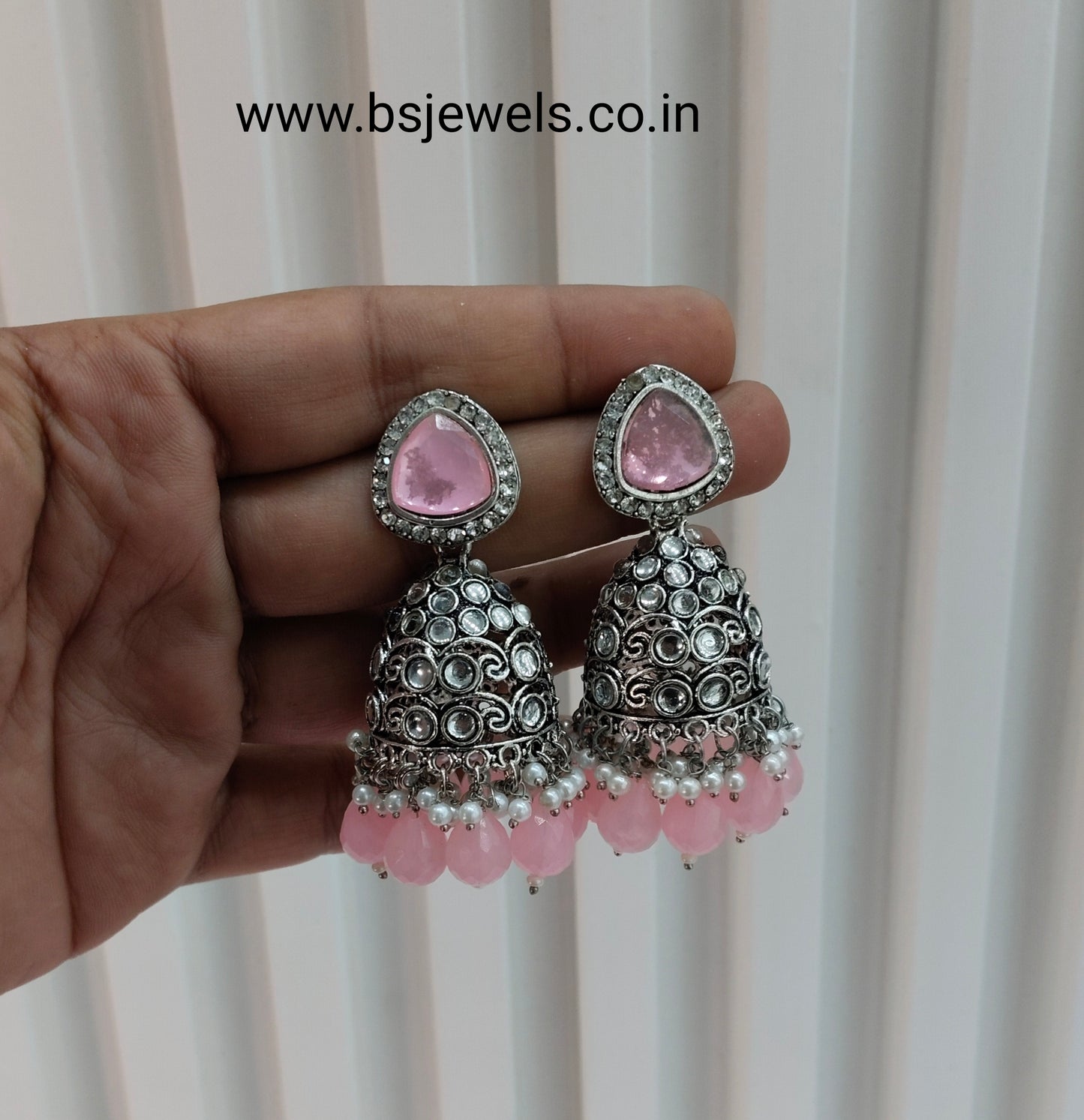 Pink Oxidized Metal Helsinki Jhumka Earrings Set