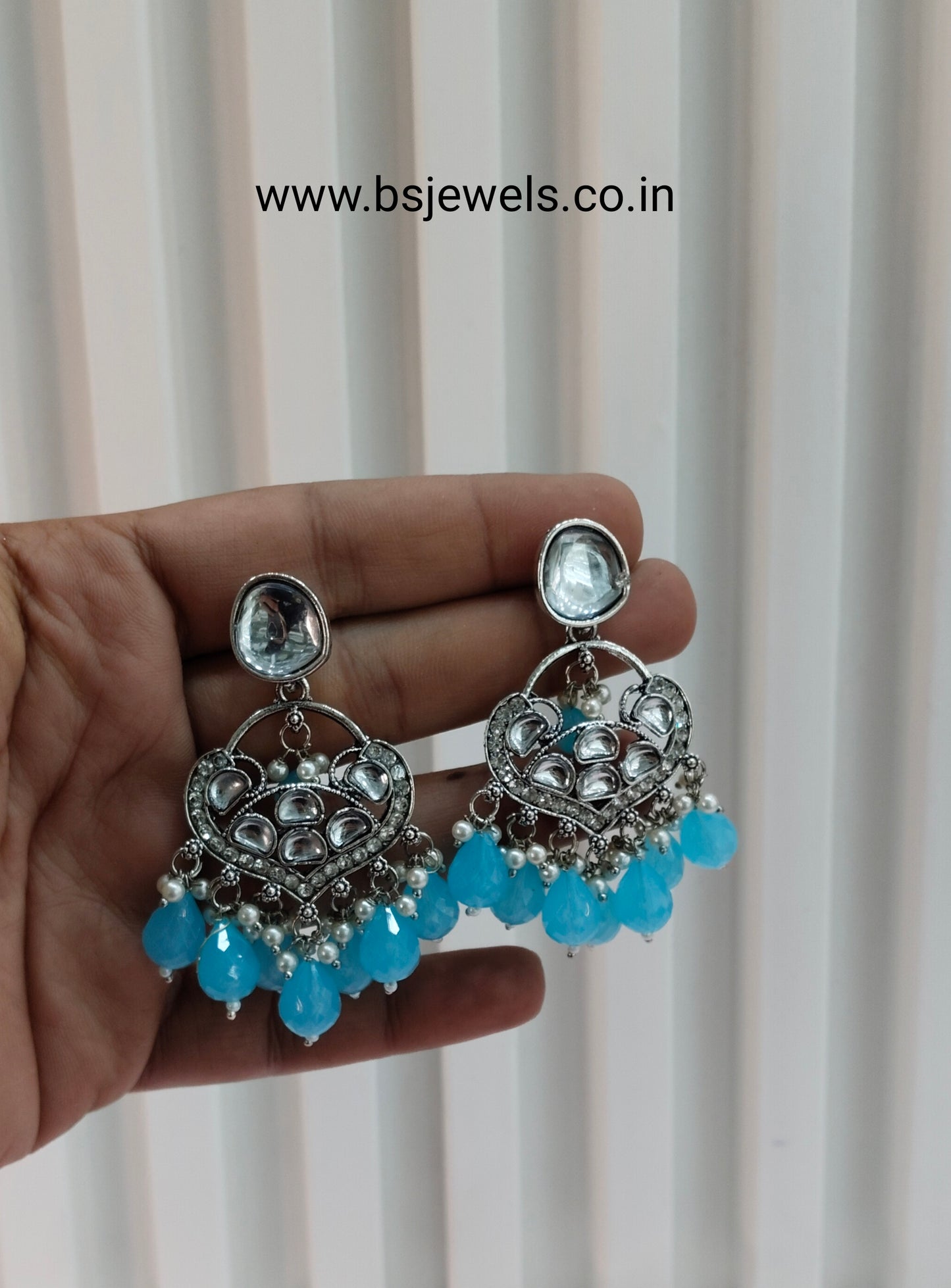 Sea Green Oxidized Metal Pushpa Earrings Set