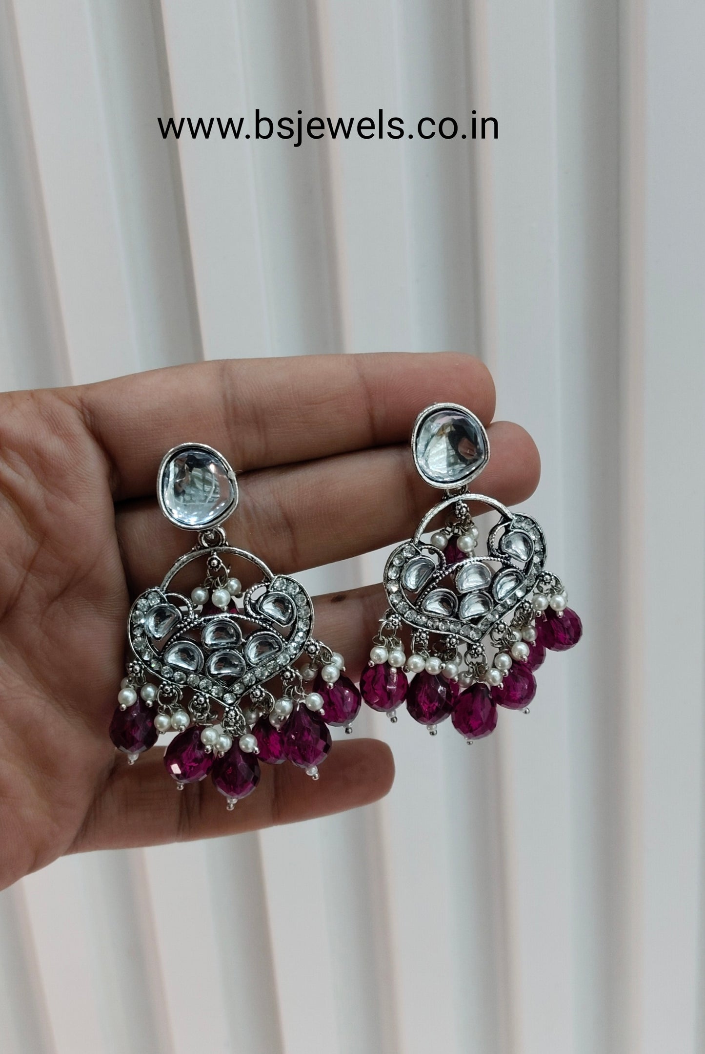 Purple Oxidized Metal Pushpa Earrings Set