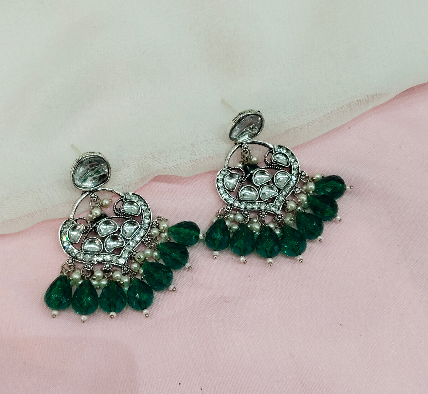 Green Oxidized Metal Pushpa Earrings Set