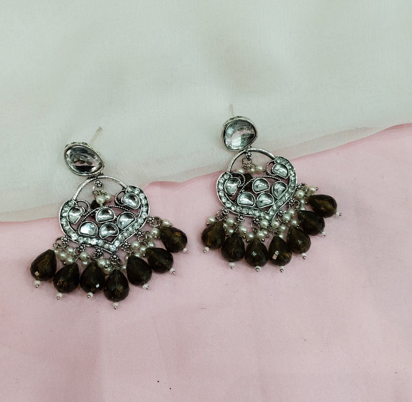 Mehndi Oxidized Metal Pushpa Earrings Set