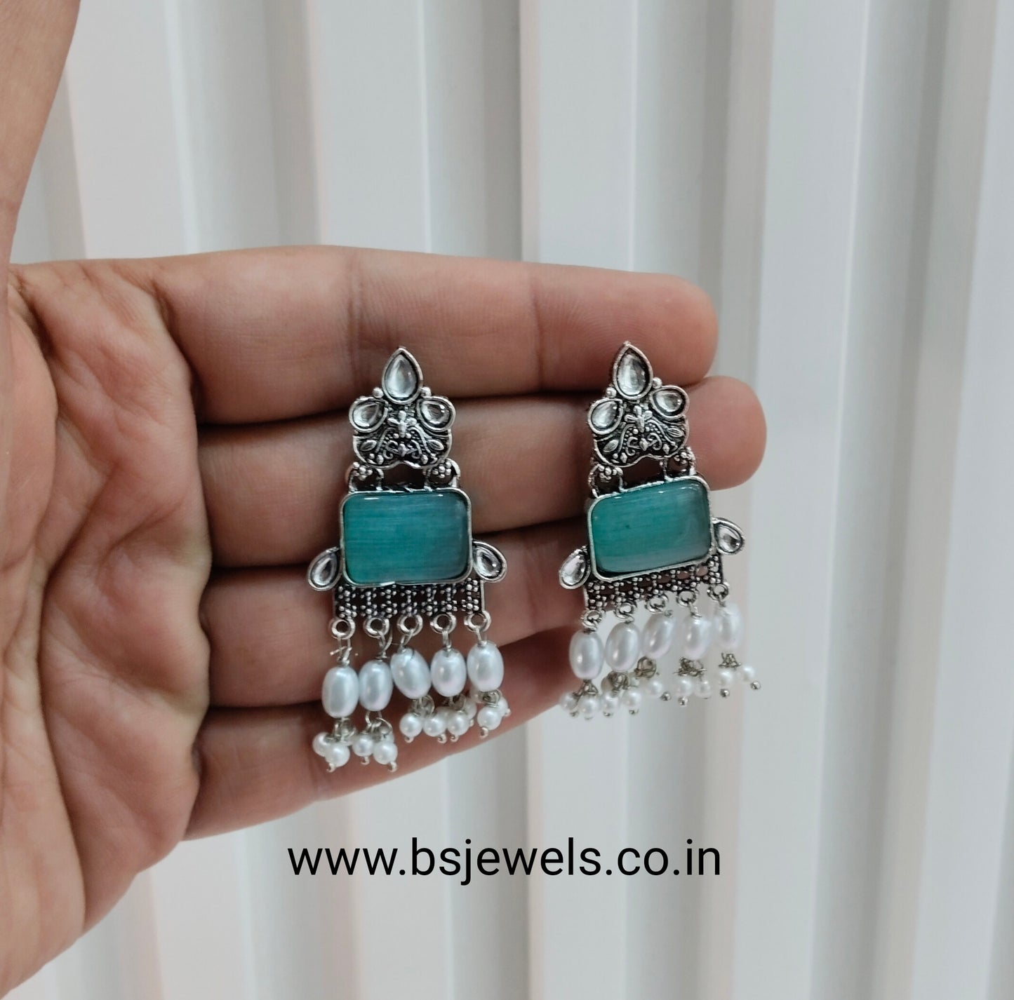 Turquoise Oxidized Metal Roman Earrings Set