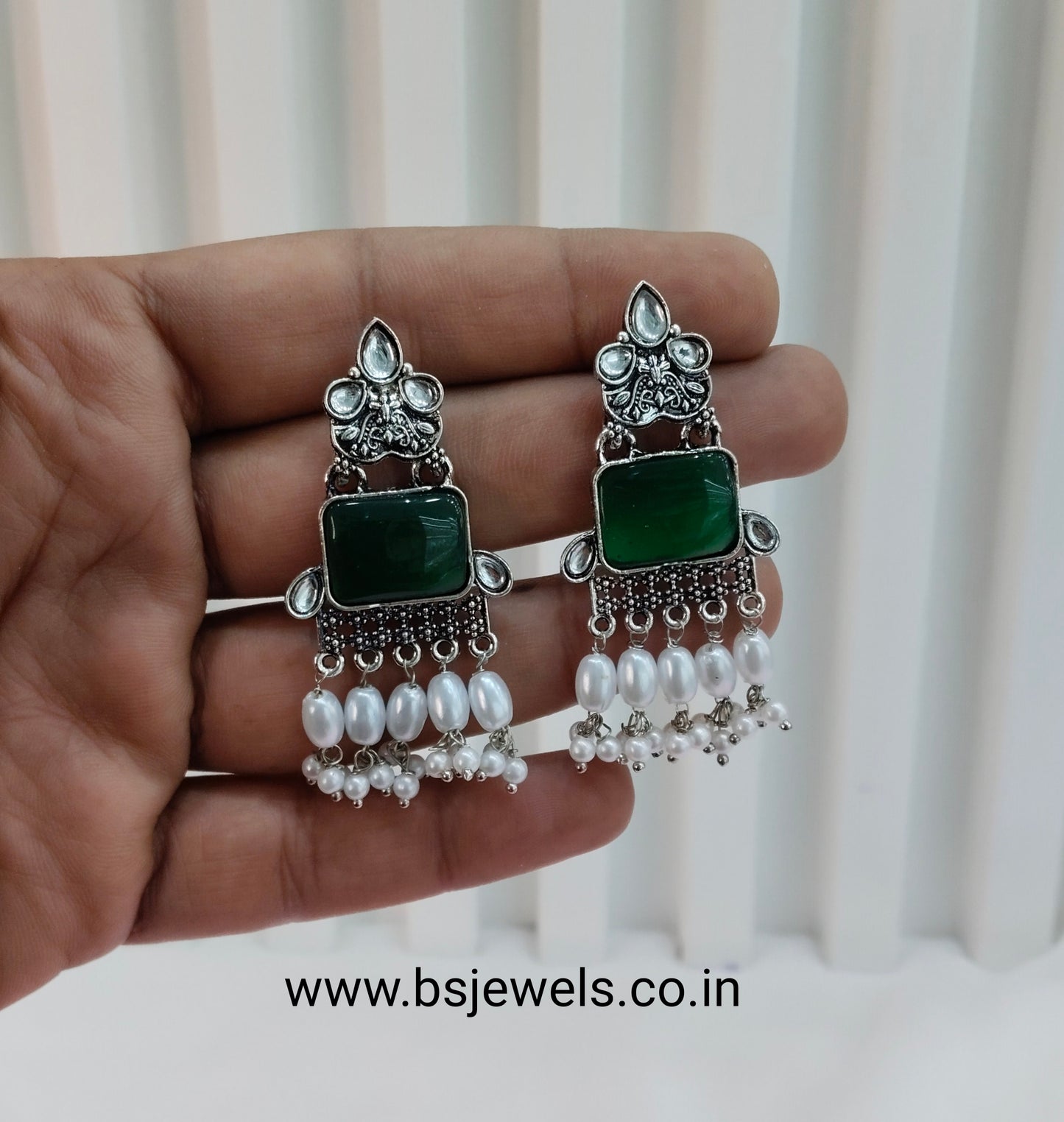 Green Oxidized Metal Roman Earrings Set