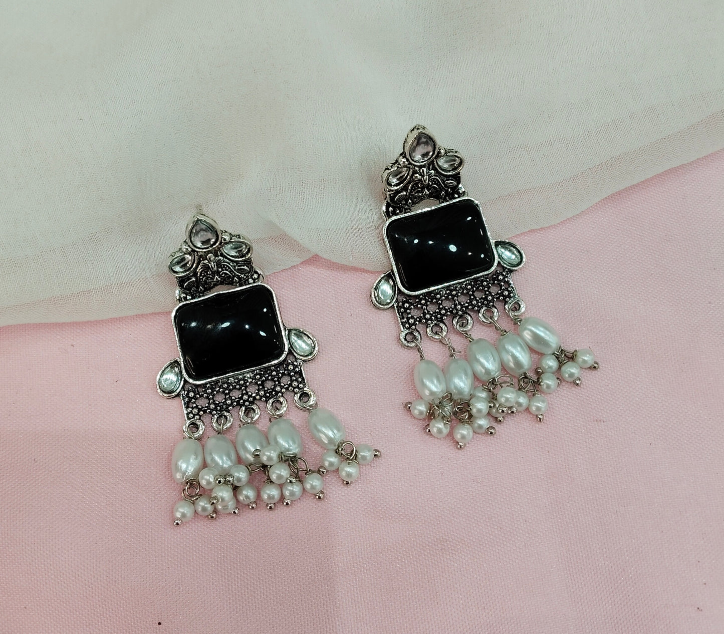 Black Oxidized Metal Roman Earrings Set