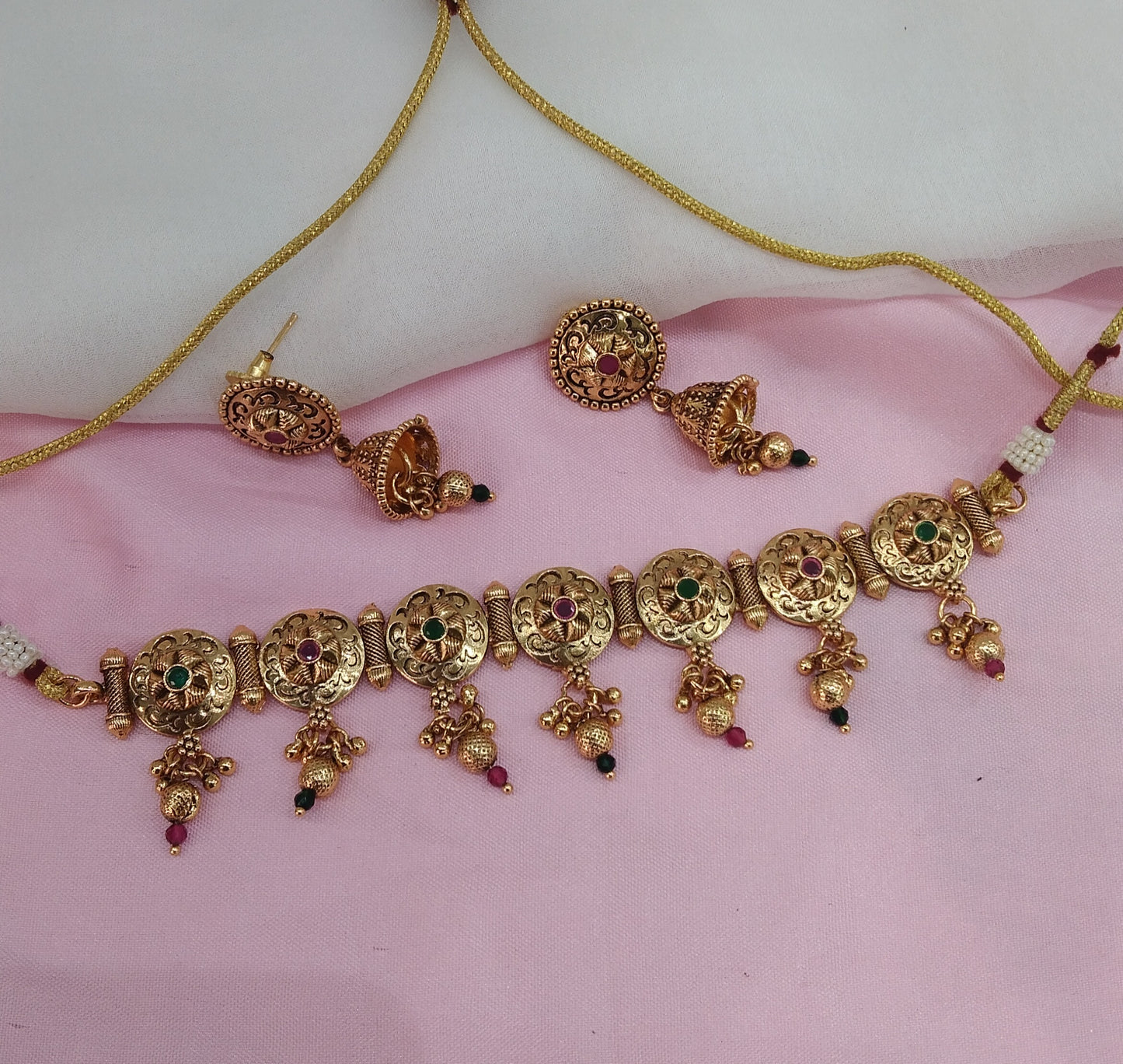 Ruby Green Gold Polki Choker Jewellery Smile Set