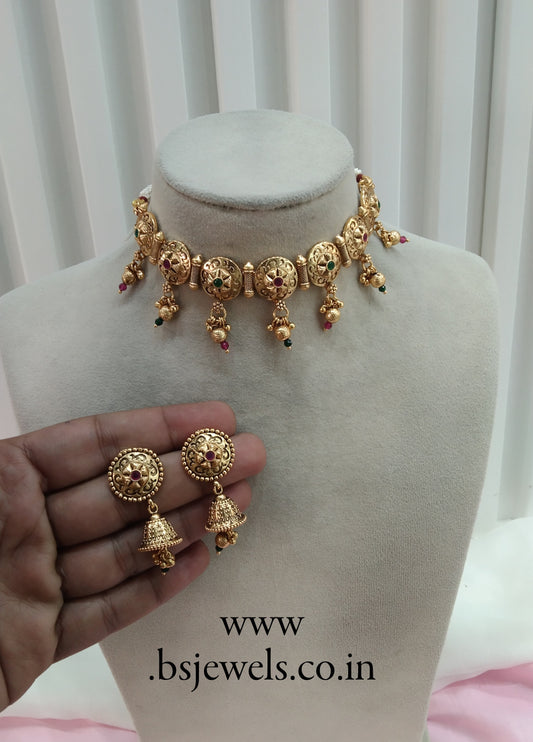 Ruby Green Gold Polki Choker Jewellery Smile Set