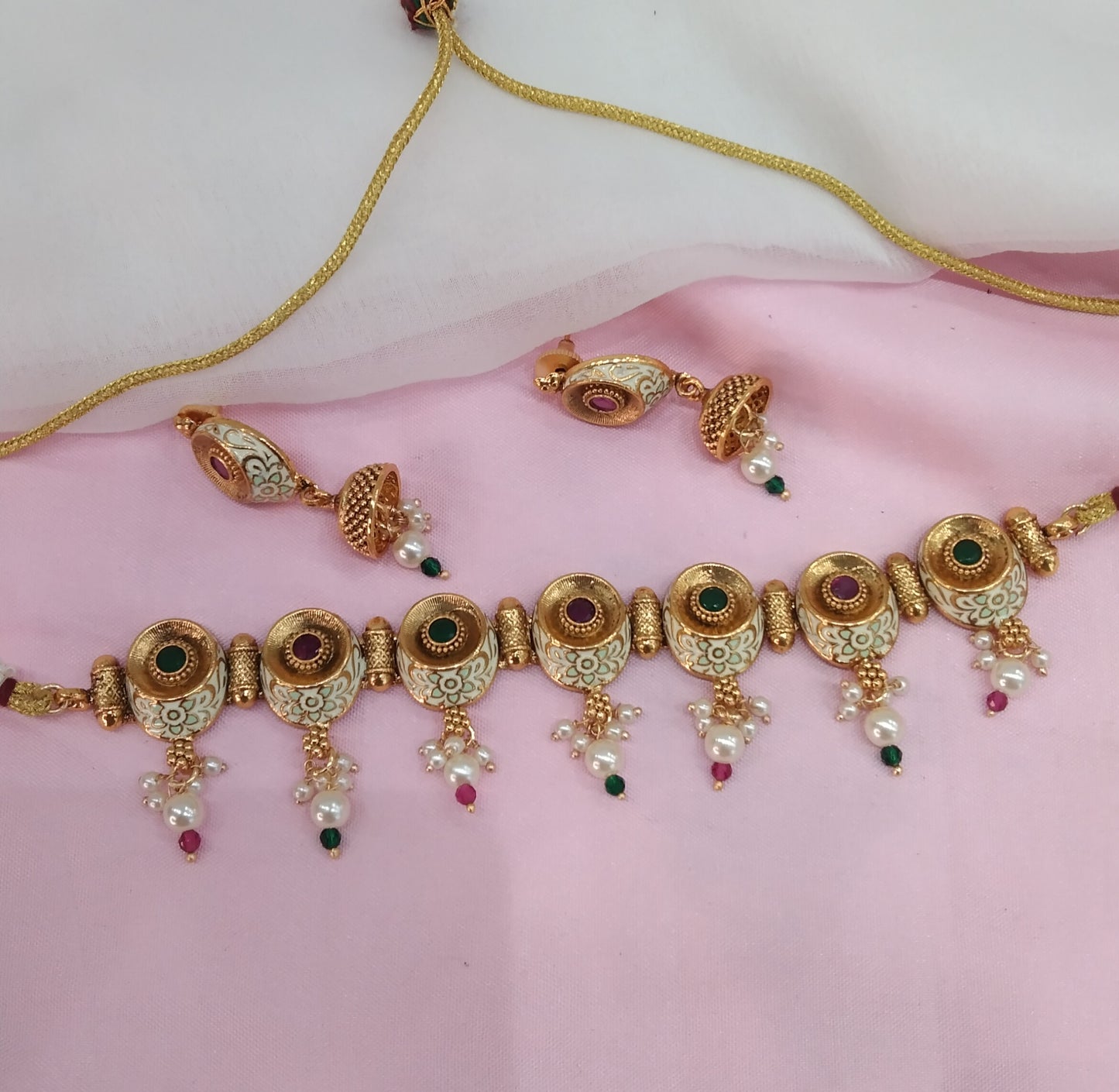 Ruby Green Gold Polki Choker Jewellery Smile Set