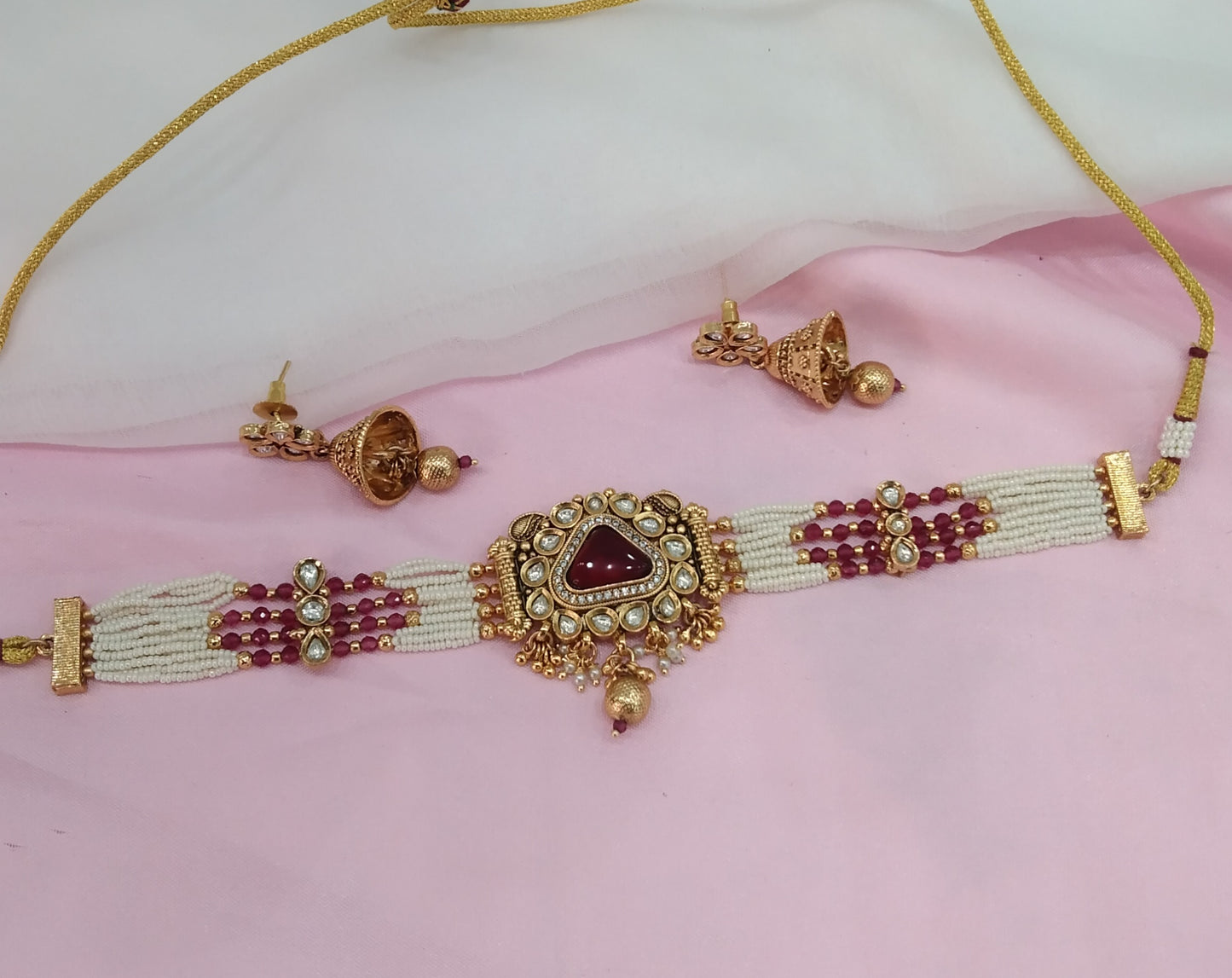 Ruby Gold Polki Choker Jewellery Smile Set