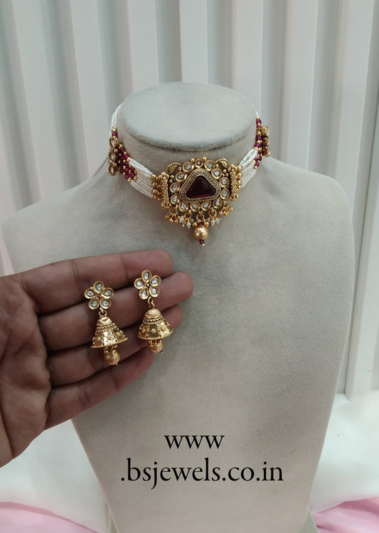 Ruby Gold Polki Choker Jewellery Smile Set