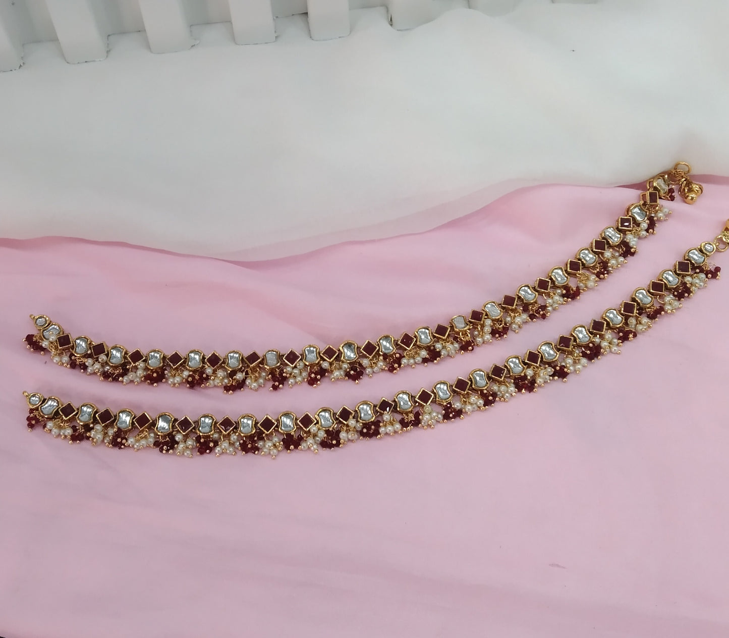 Gold Ruby Kundan Anklets Jhanjar Payal Jewellery opti Set