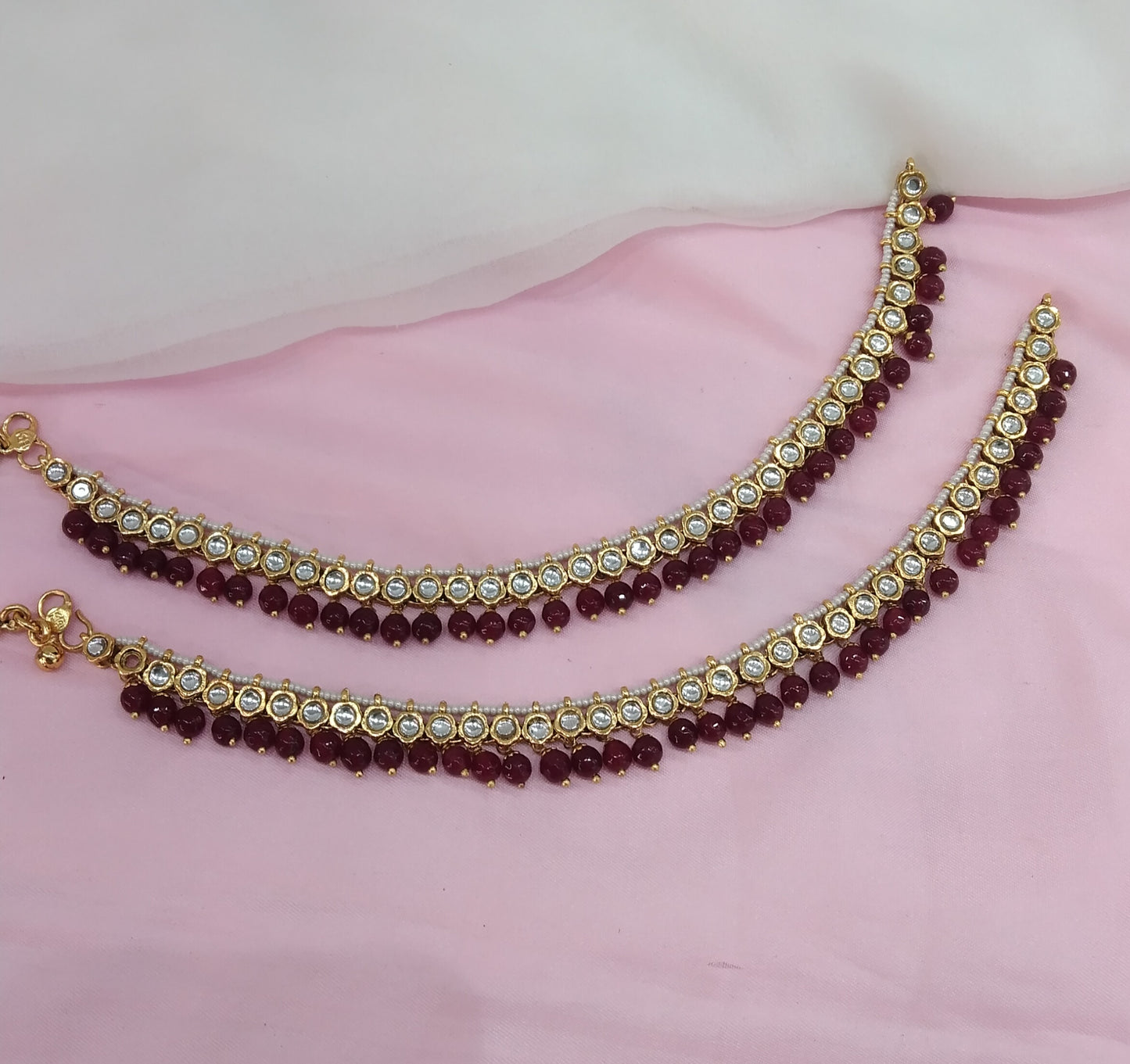 Gold Ruby Kundan Anklets Jhanjar Payal Jewellery opti Set
