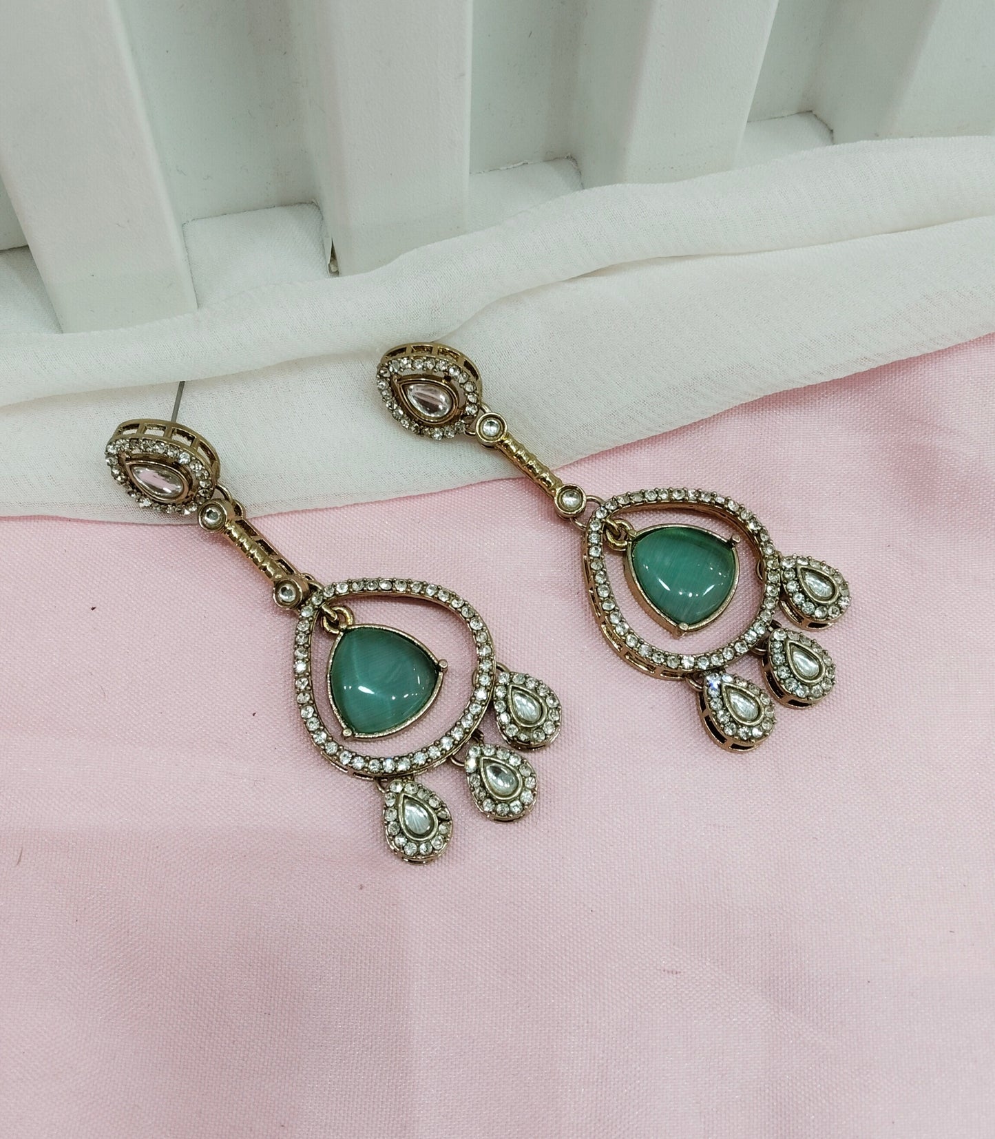 Sage Green Antique Gold Omna Earrings Set