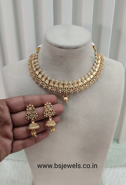 Gold Polki Necklace Jewellery Hanita Set