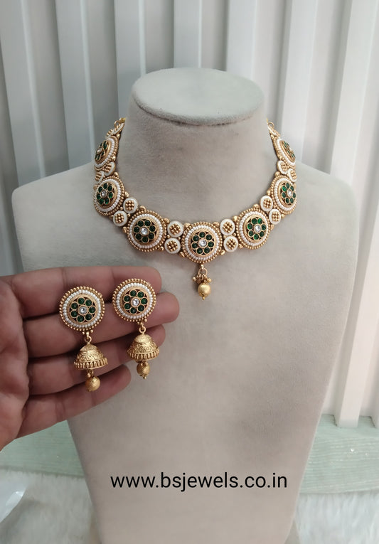 Green Gold Polki Necklace Jewellery Hanita Set