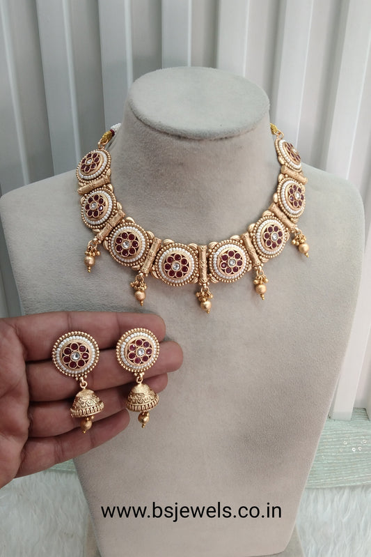 Ruby Gold Polki Necklace Jewellery Hanita Set