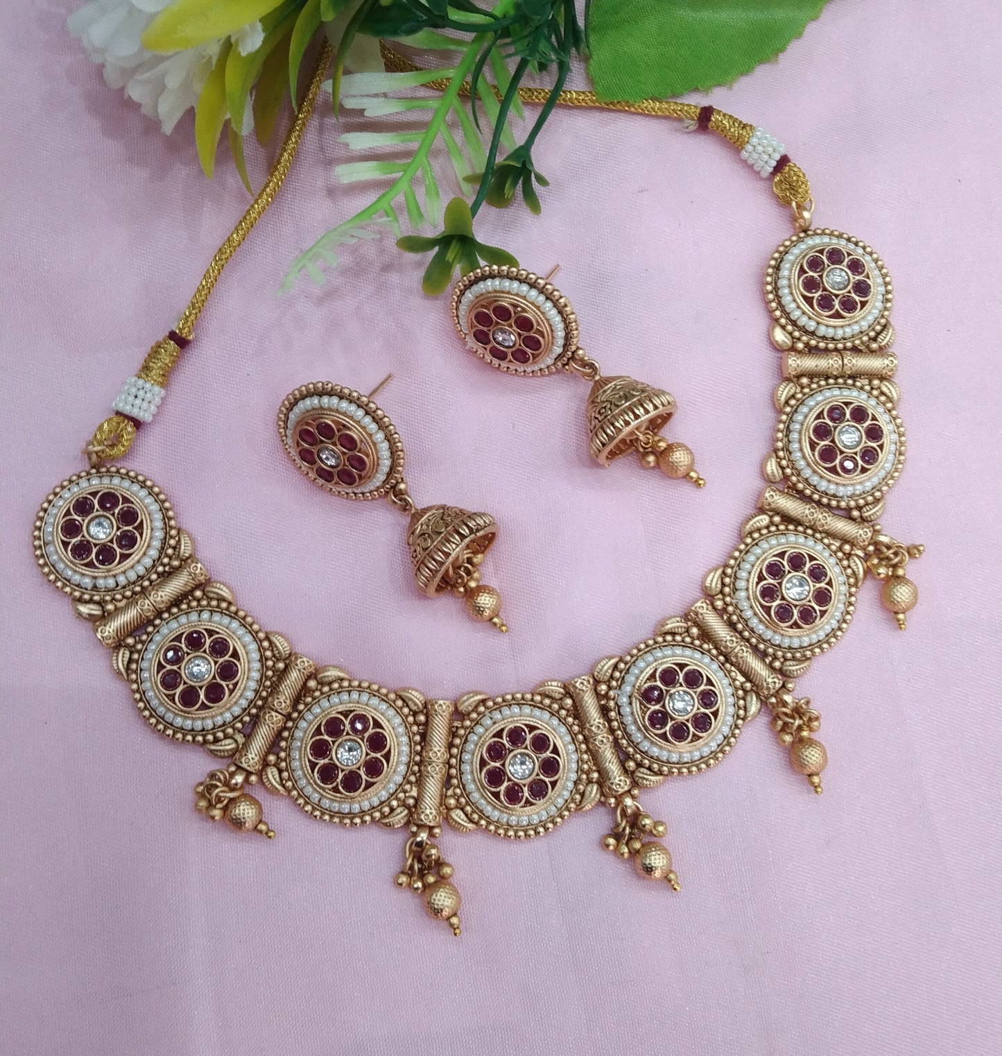 Ruby Gold Polki Necklace Jewellery Hanita Set