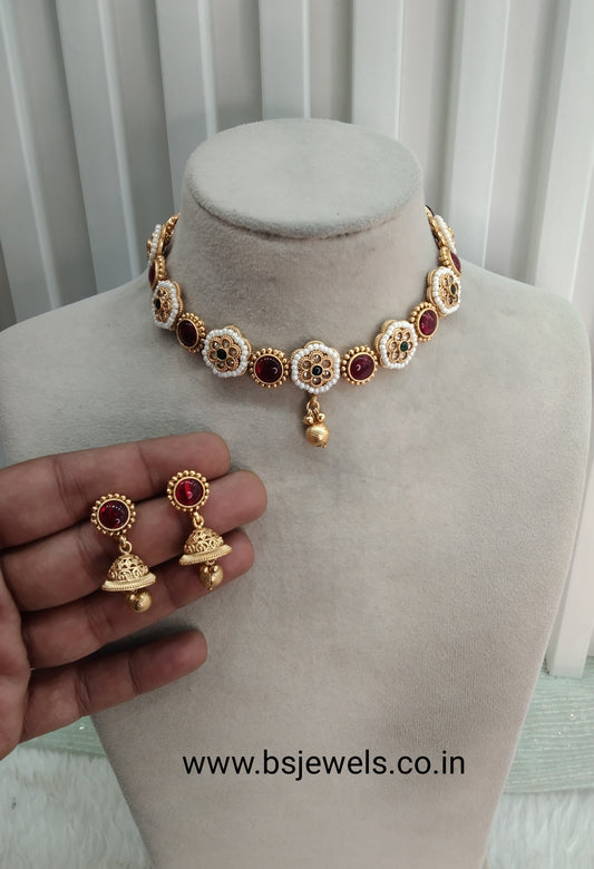 Ruby Green Gold Polki Necklace Jewellery Hanita Set