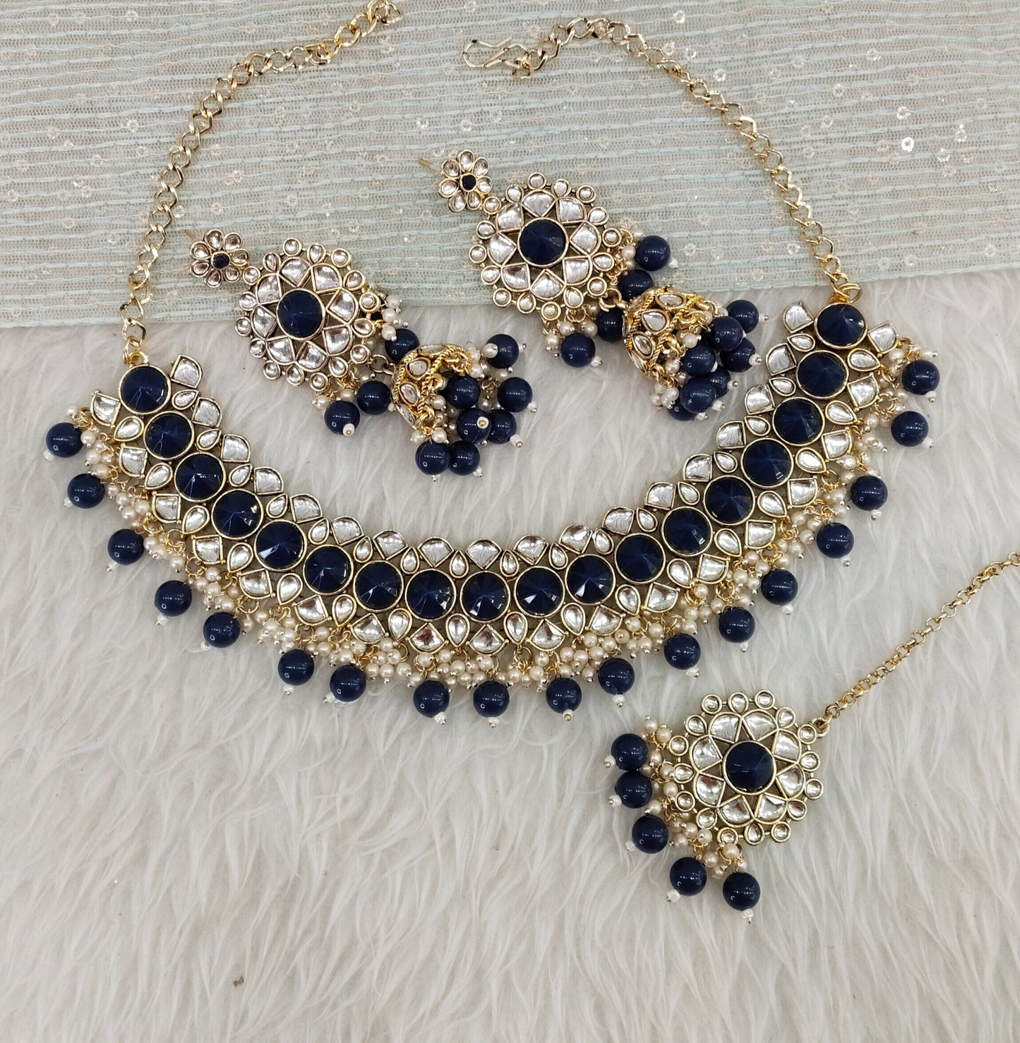 Blue Kundan Necklace Jewellery Krishn Set