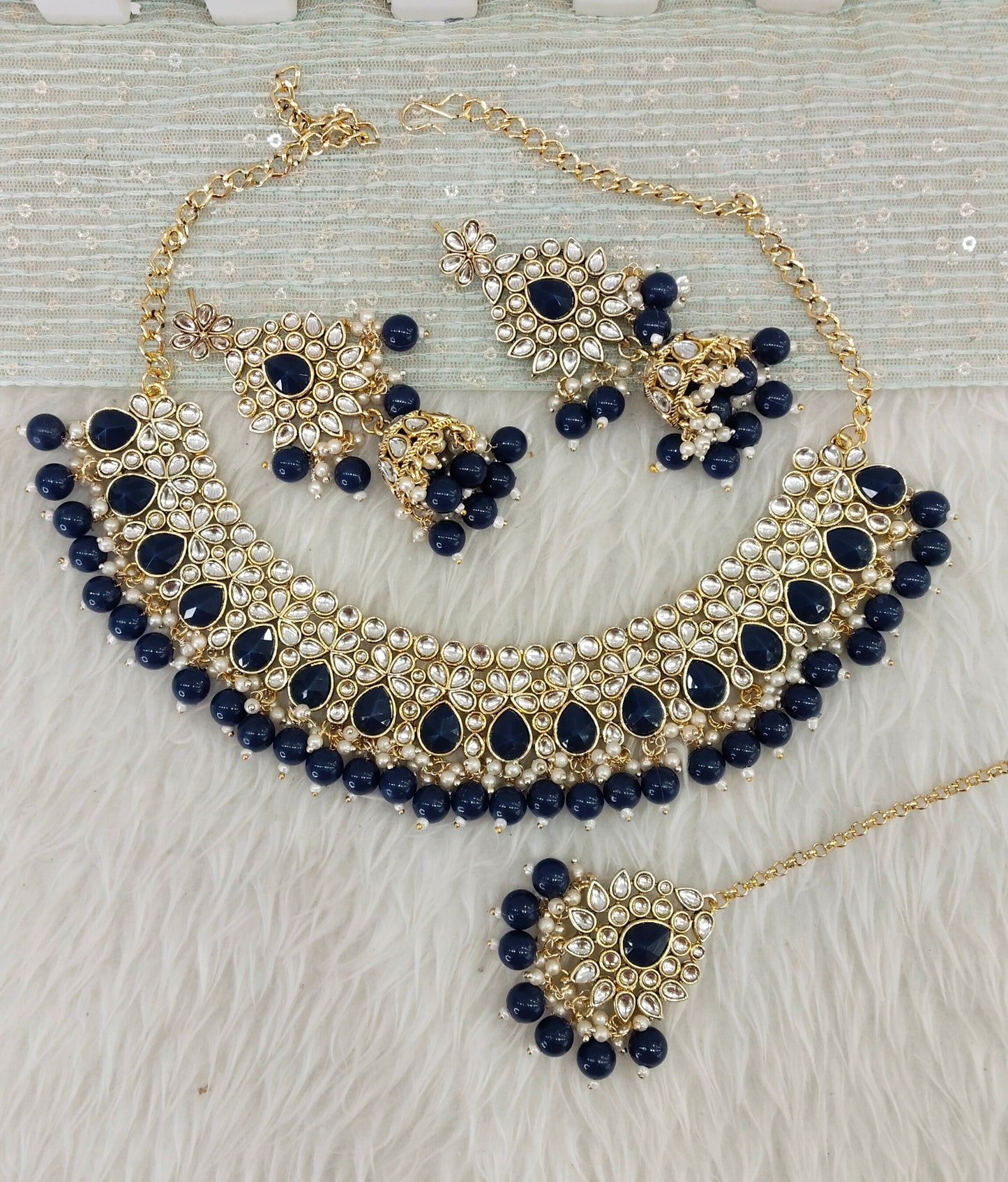 Blue Kundan Necklace Jewellery Krishn Set