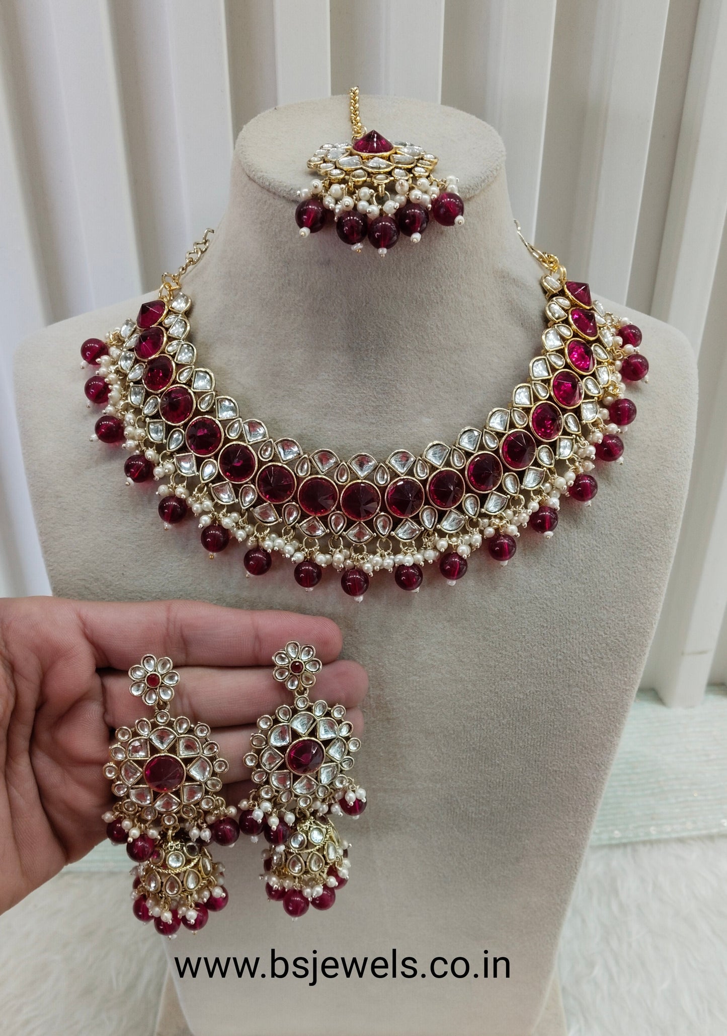 Majenta Kundan Necklace Jewellery Krishn Set