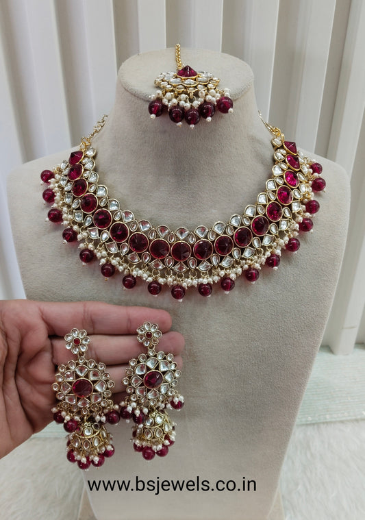 Majenta Kundan Necklace Jewellery Krishn Set