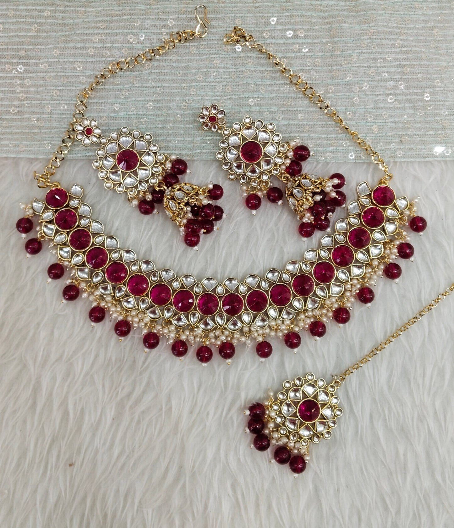 Majenta Kundan Necklace Jewellery Krishn Set
