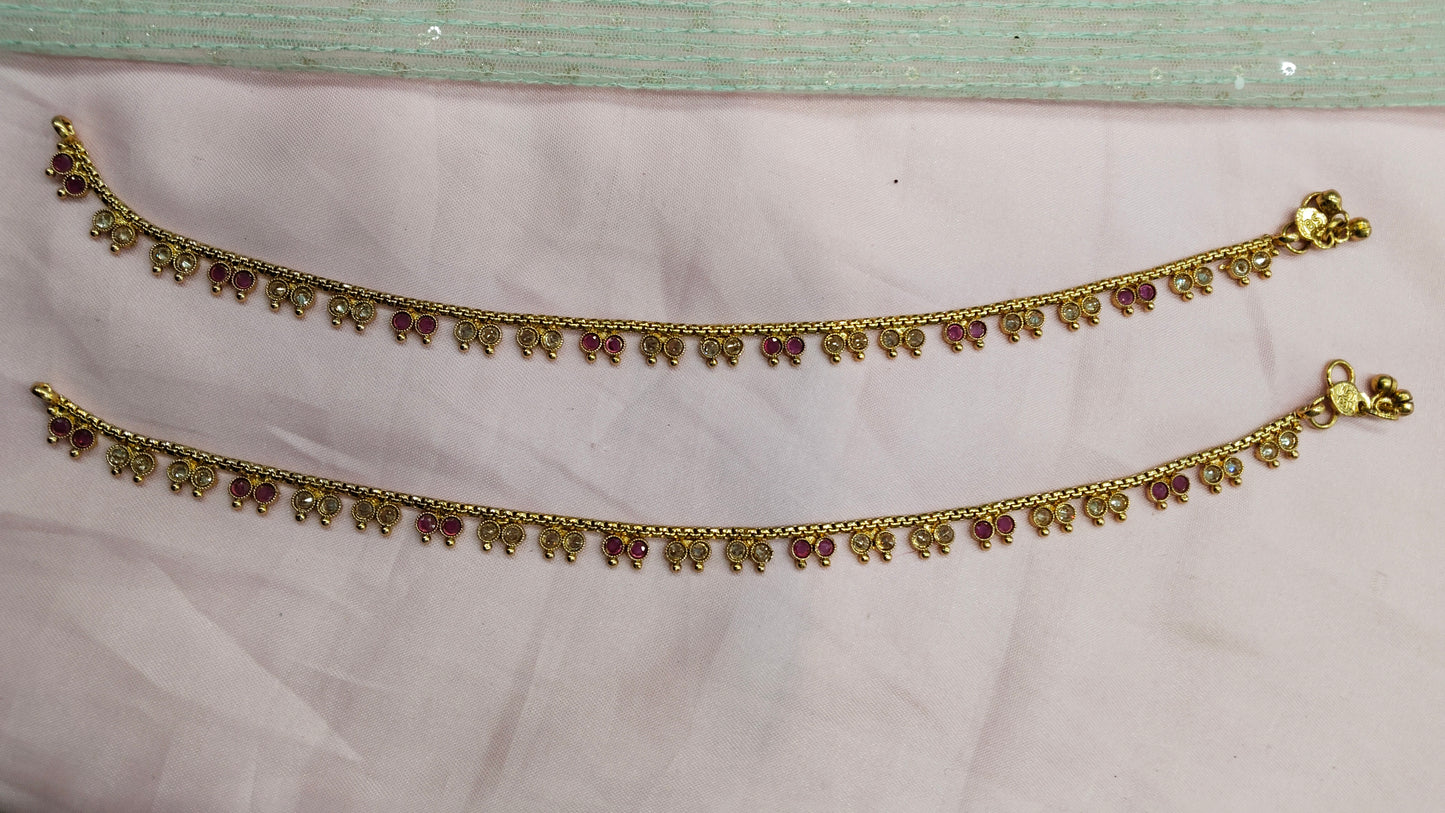 Ruby Gold Polki Anklets Jhanjar Payal Jewellery Prince Set