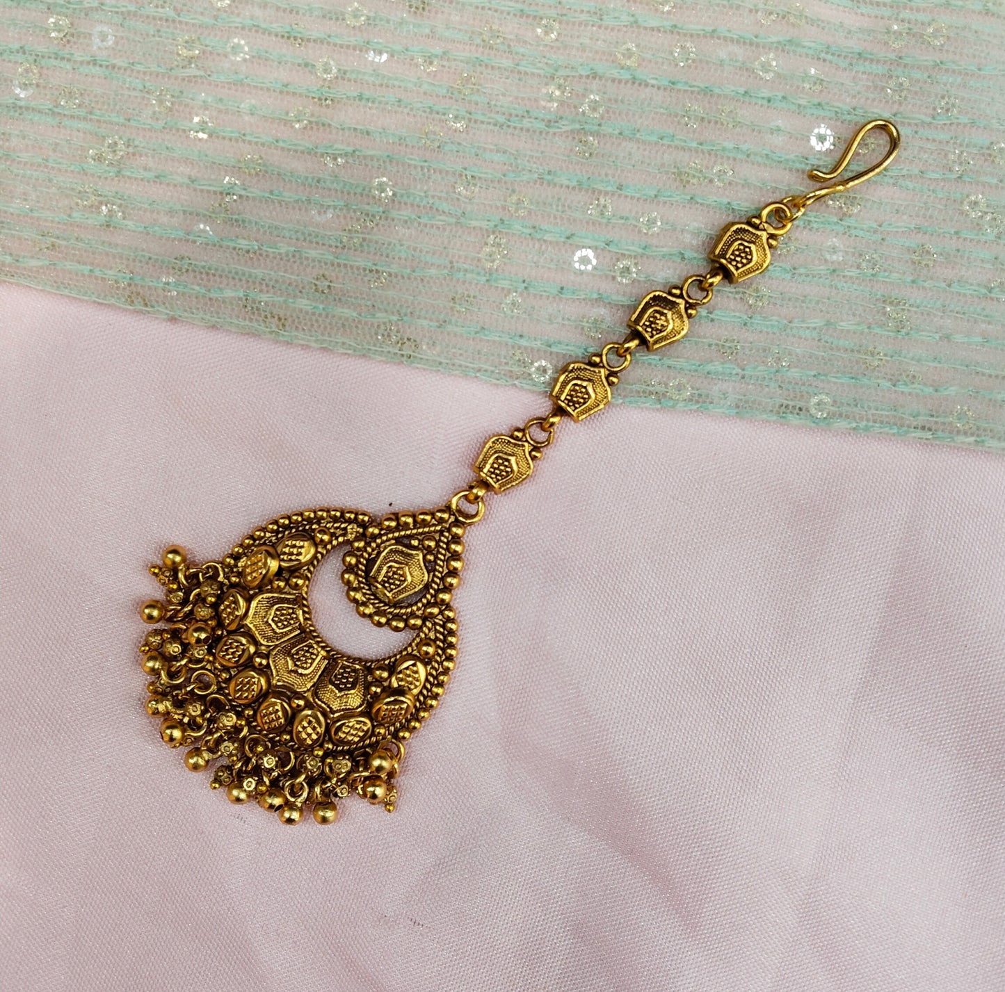 Gold polki Tikka Jewellery Headpiece Gurpiar Set
