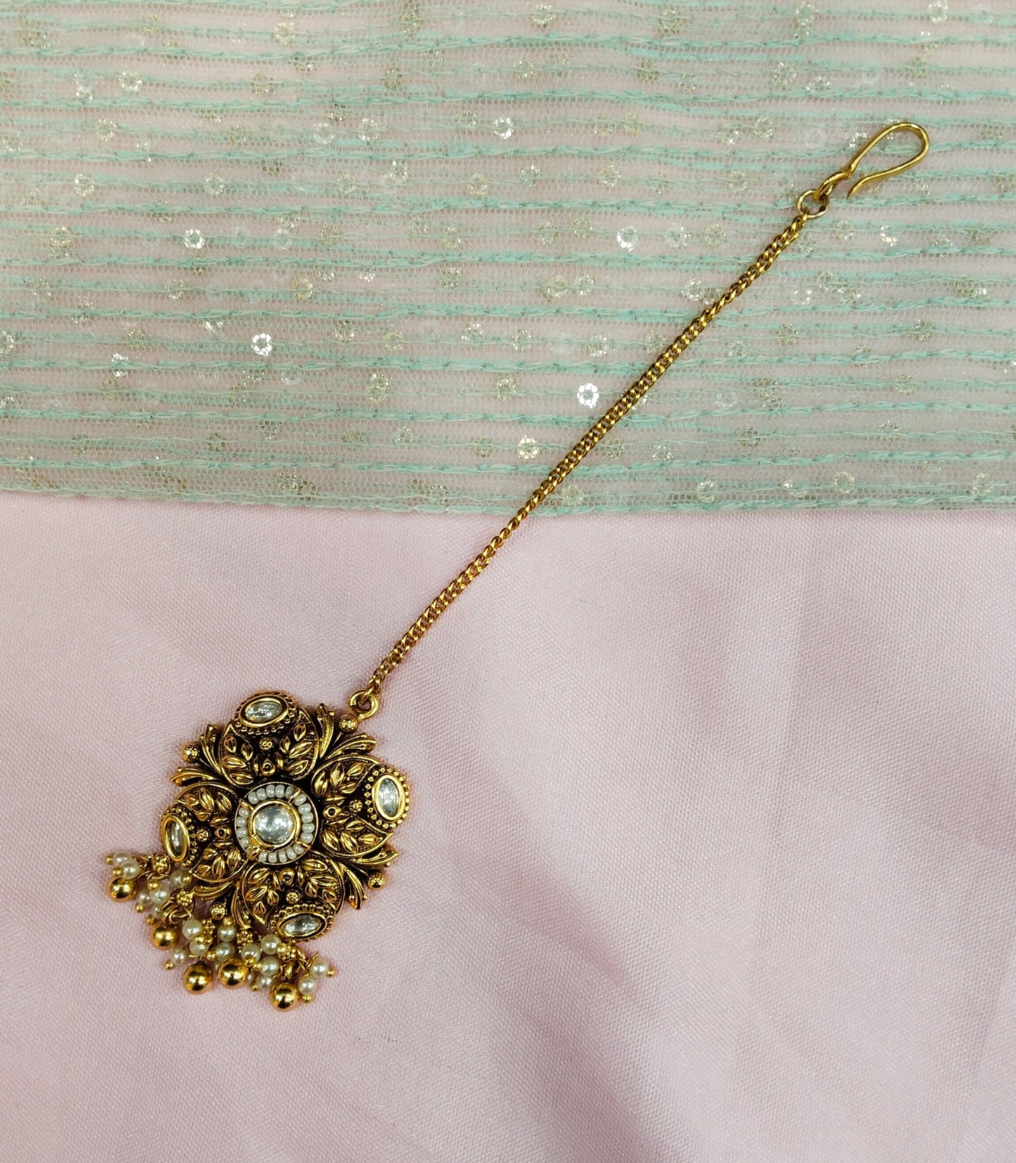 Gold polki Tikka Jewellery Headpiece Gurpiar Set