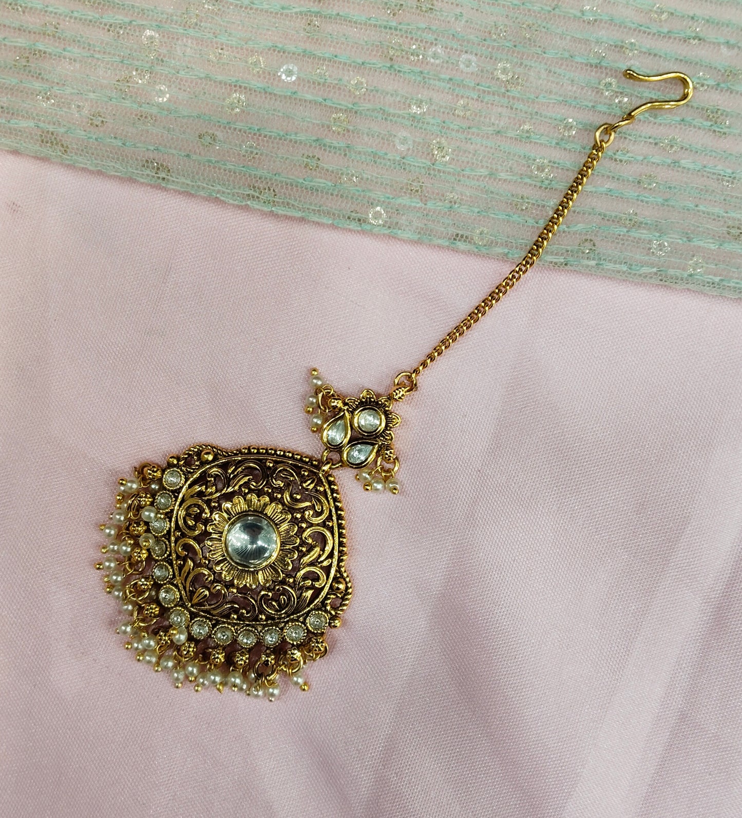 Gold polki Tikka Jewellery Headpiece Gurpiar Set