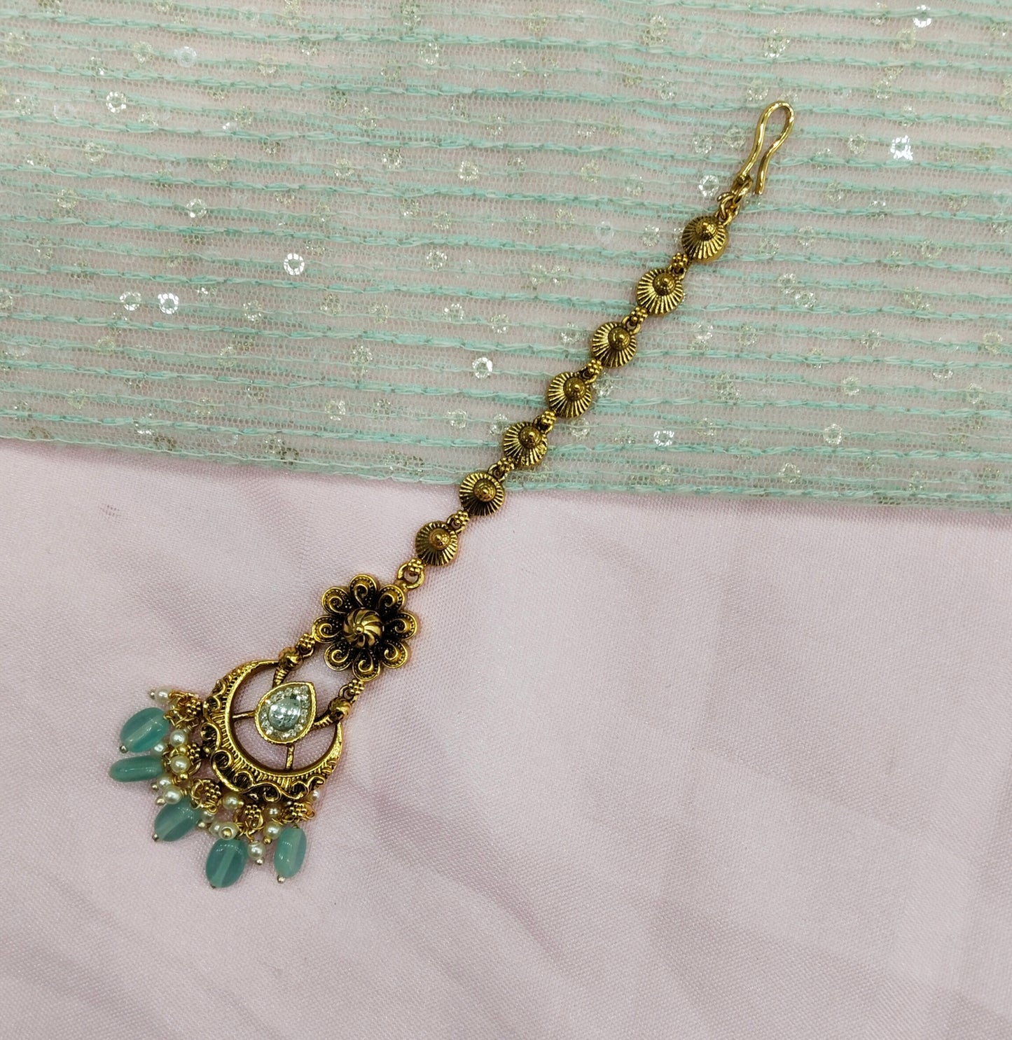 Gold polki Tikka Jewellery Headpiece Gurpiar Set