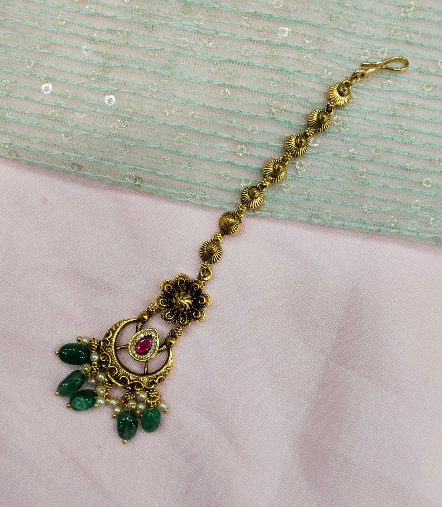 Gold polki Tikka Jewellery Headpiece Gurpiar Set