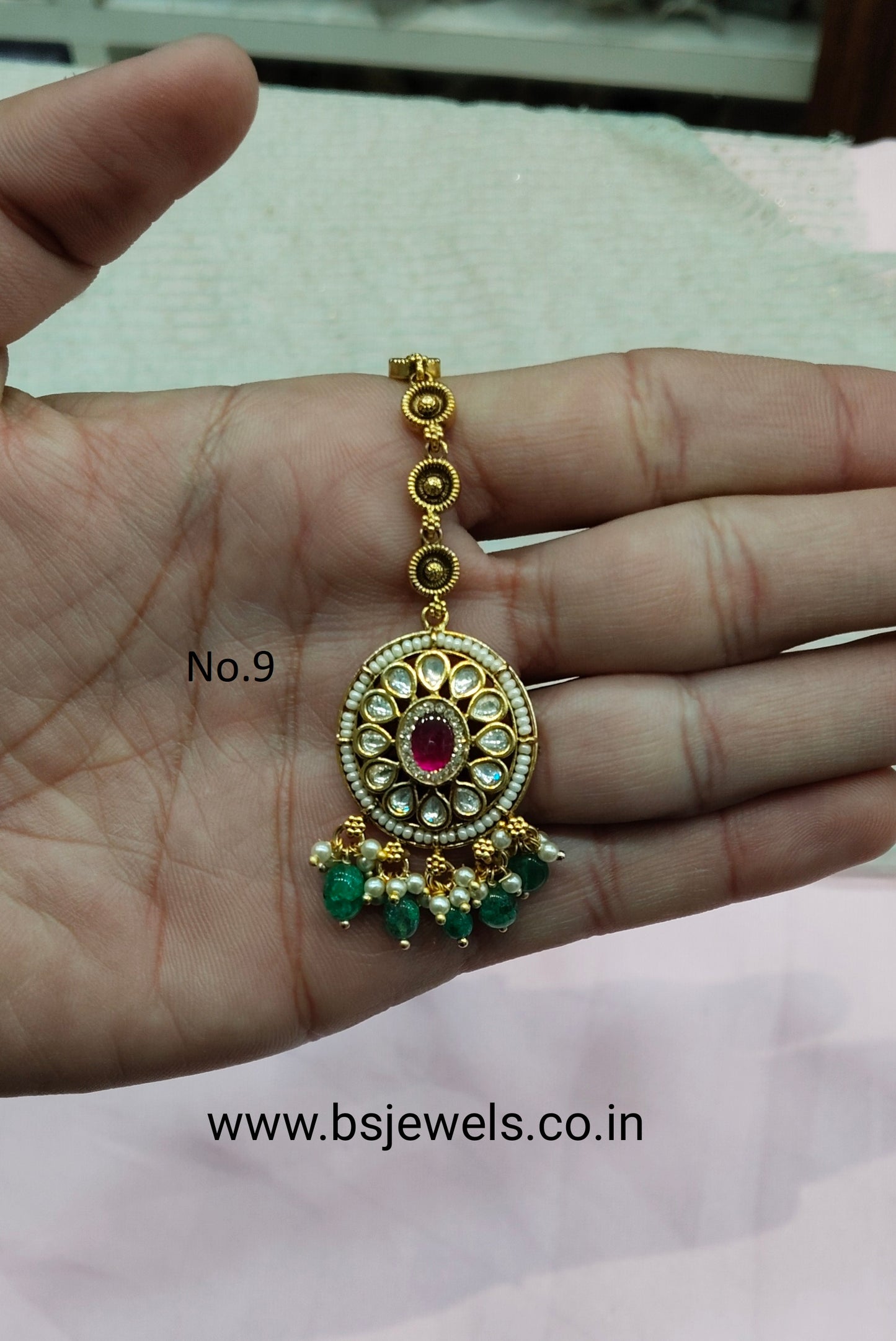 Gold polki Tikka Jewellery Headpiece Gurpiar Set