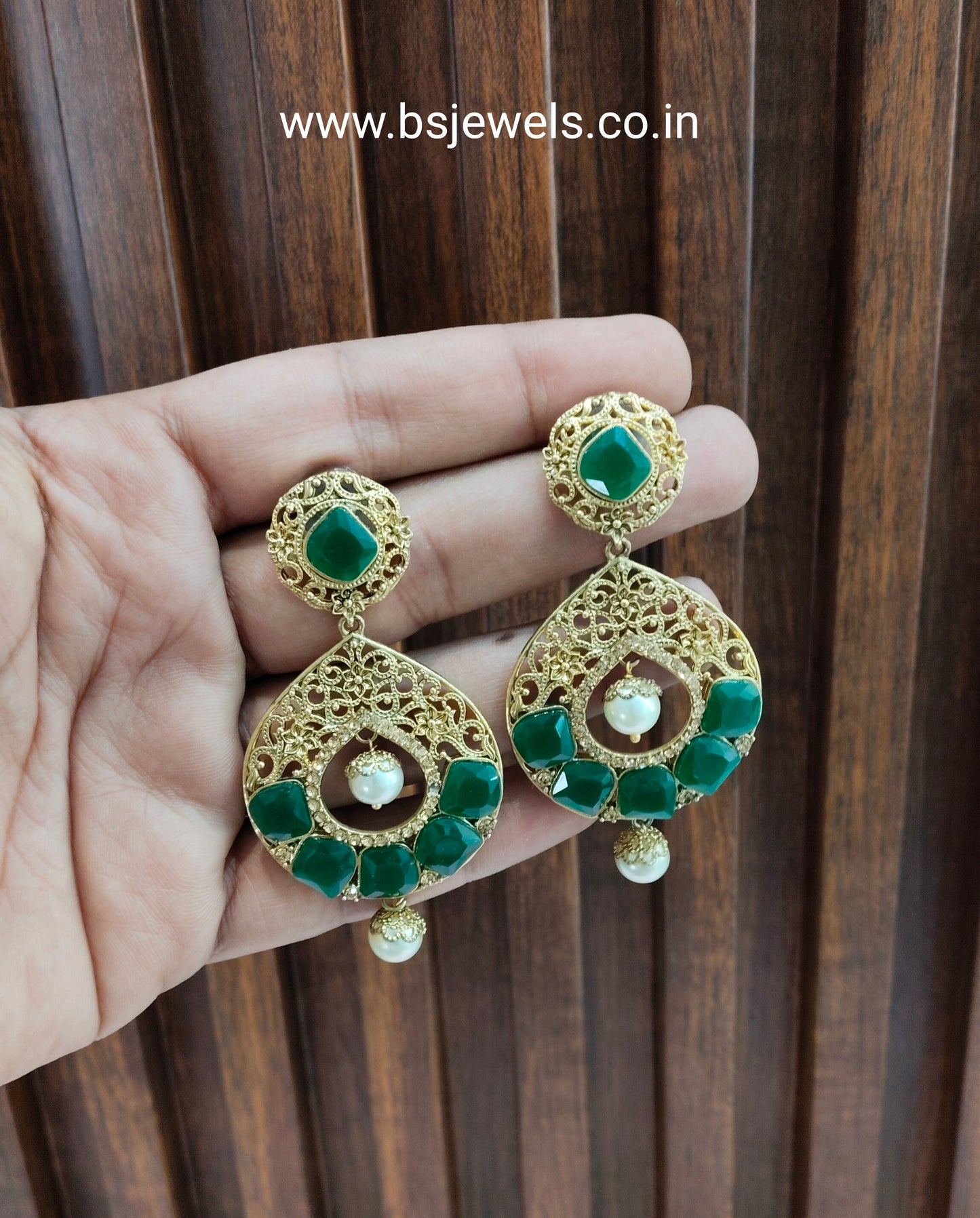 Green Gold Bollywood Earrings Jewellery Gurpyar Set