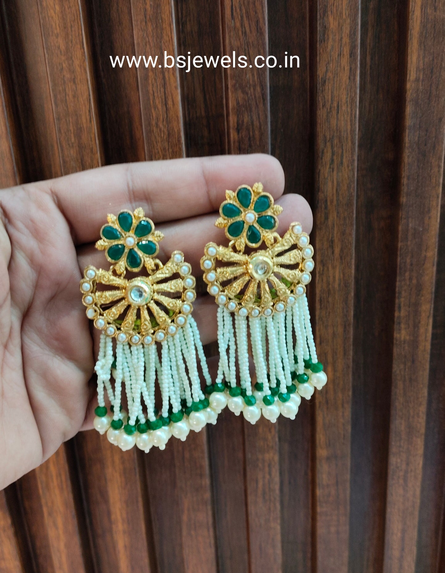 Gold Green Bollywood Earrings Jewellery Gurpyar Set