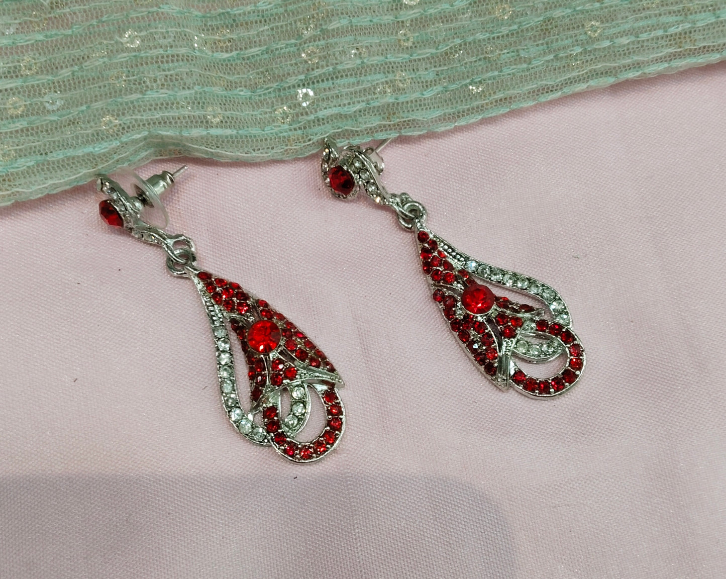 Silver Red Bollywood Spiti Earrings