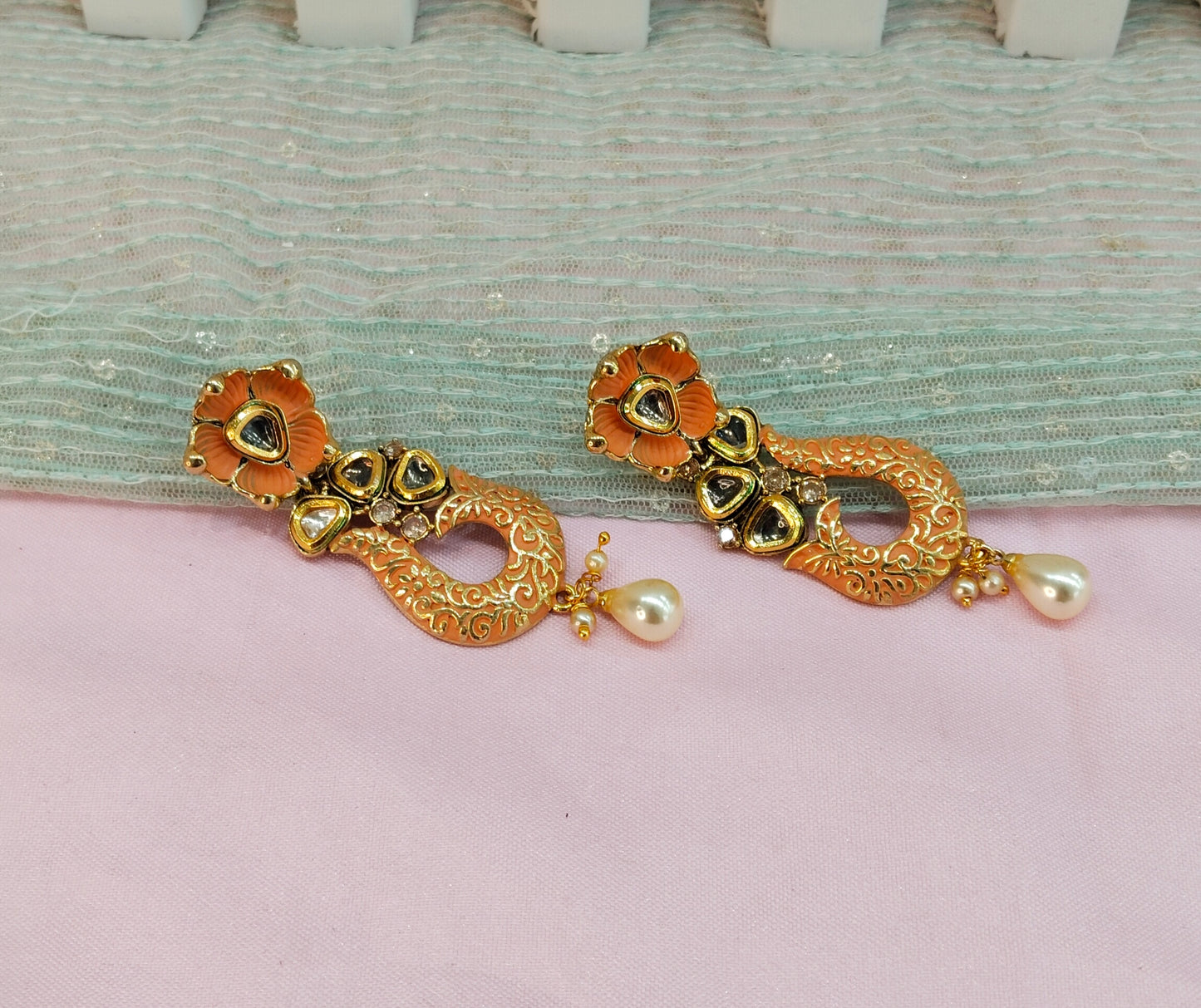 Orange Peach Bollywood Rohit Earrings