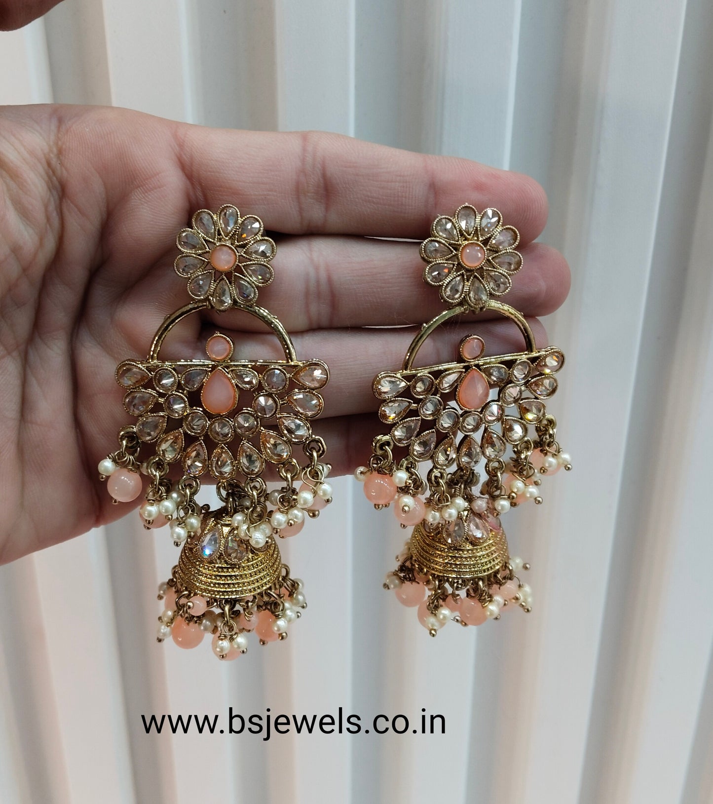 Peach Jhumki Bollywood Rohit Earrings