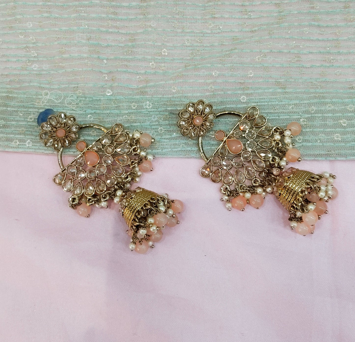 Peach Jhumki Bollywood Rohit Earrings
