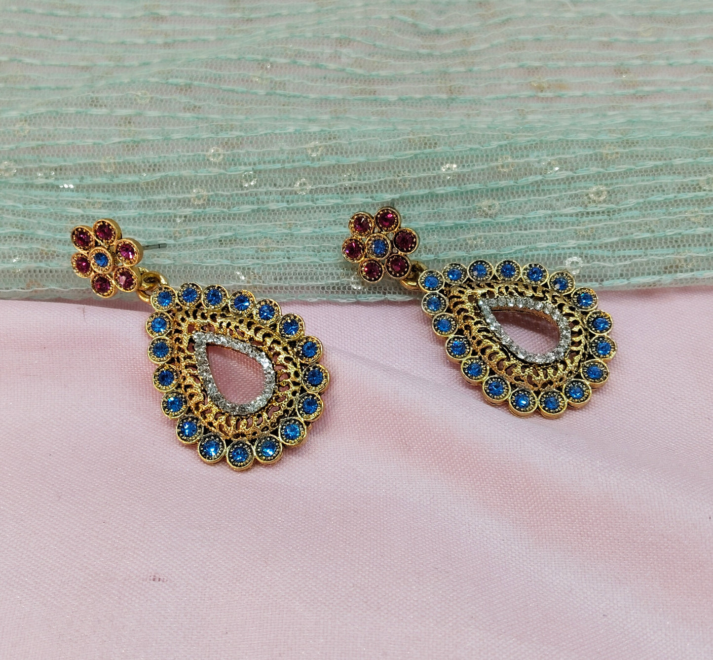 Ruby Blue Bollywood Virat Earrings