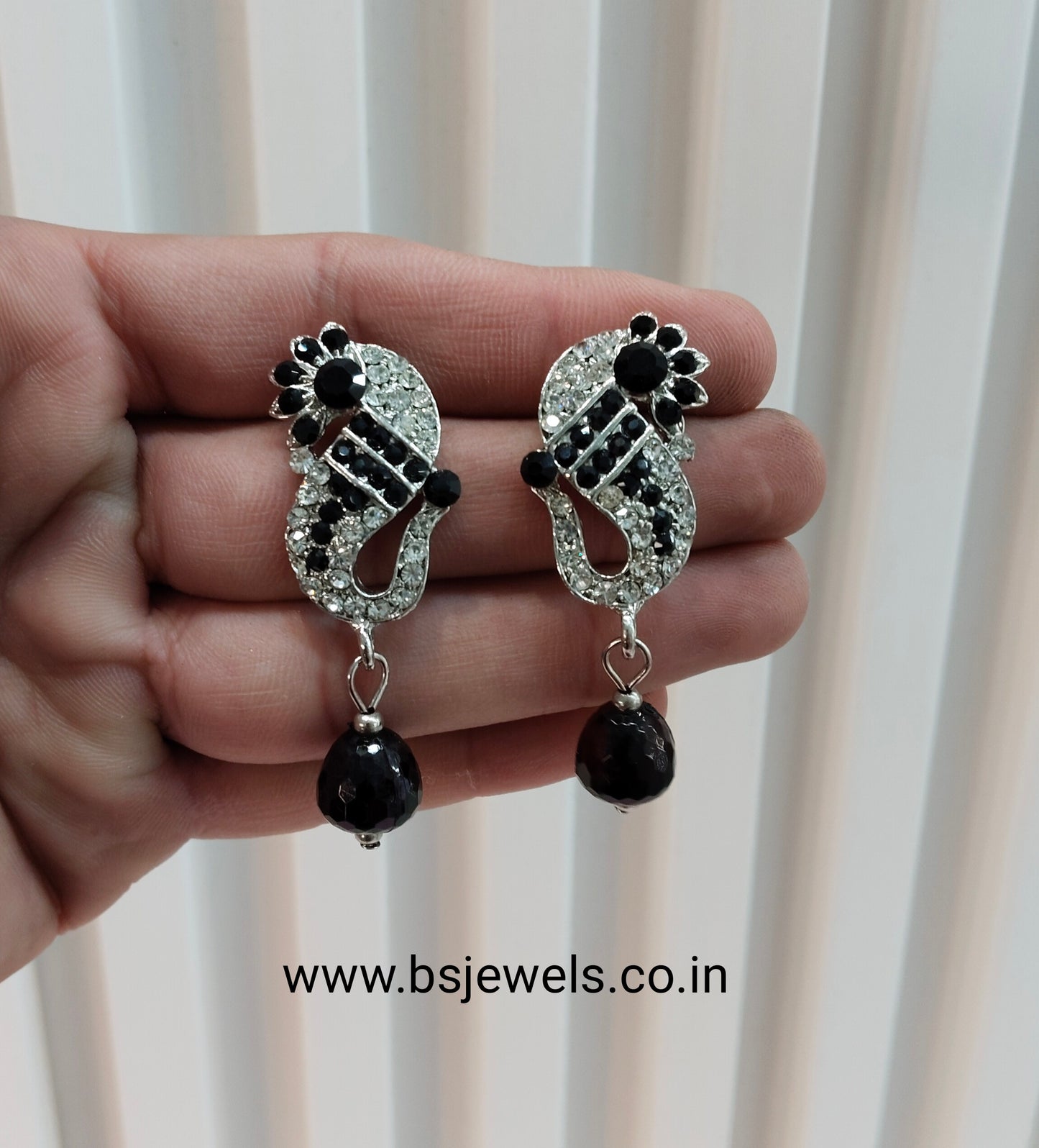 Silver Black Bollywood Pant Earrings