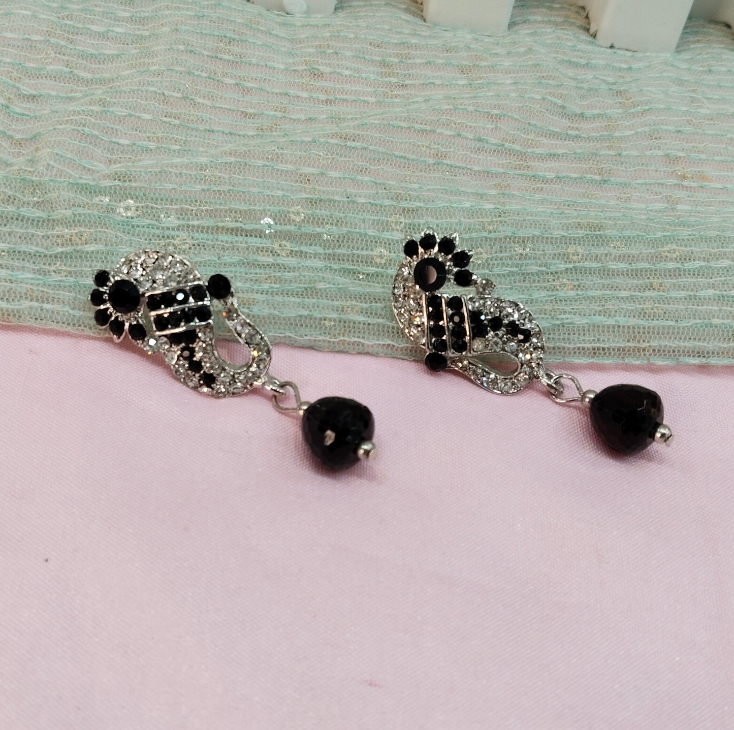 Silver Black Bollywood Pant Earrings