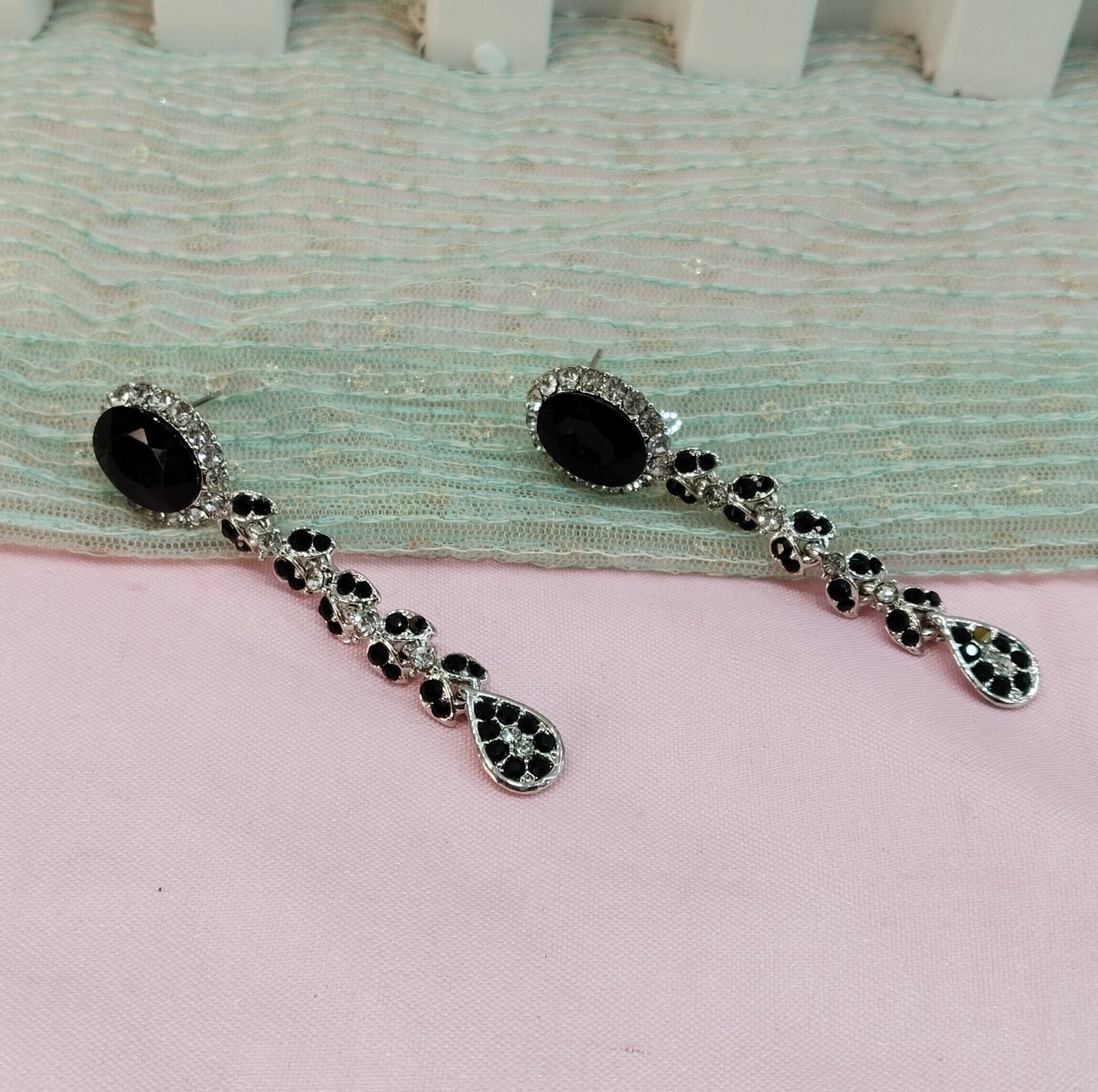 Silver Black Bollywood Pant Earrings
