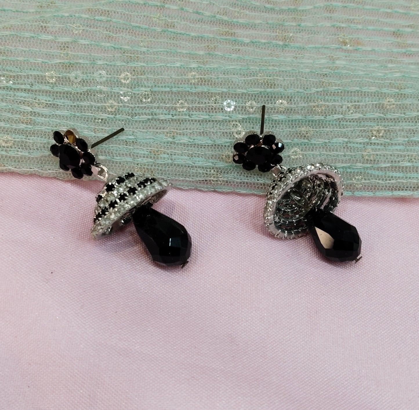 Silver Black jhumki Bollywood Pant Earrings