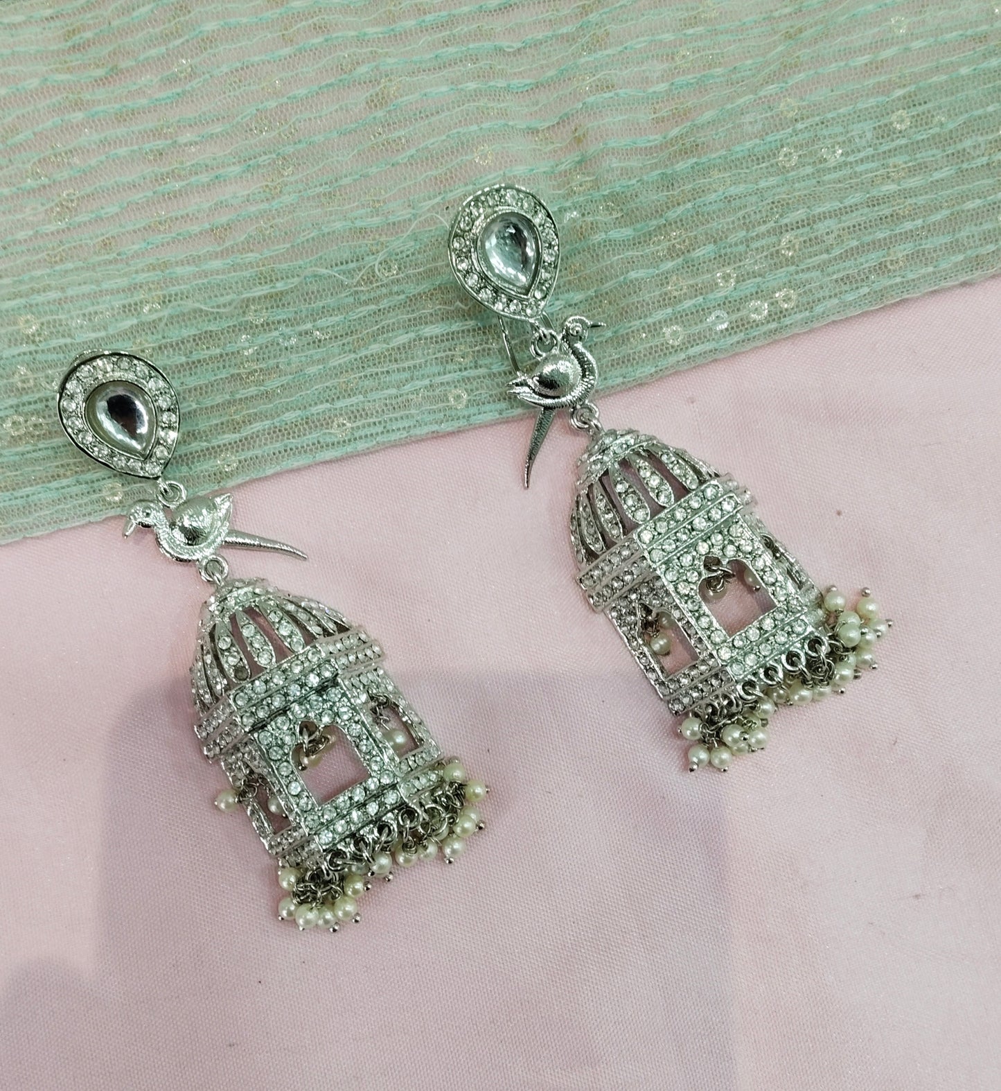 Silver White Bollywood Shubman Earrings
