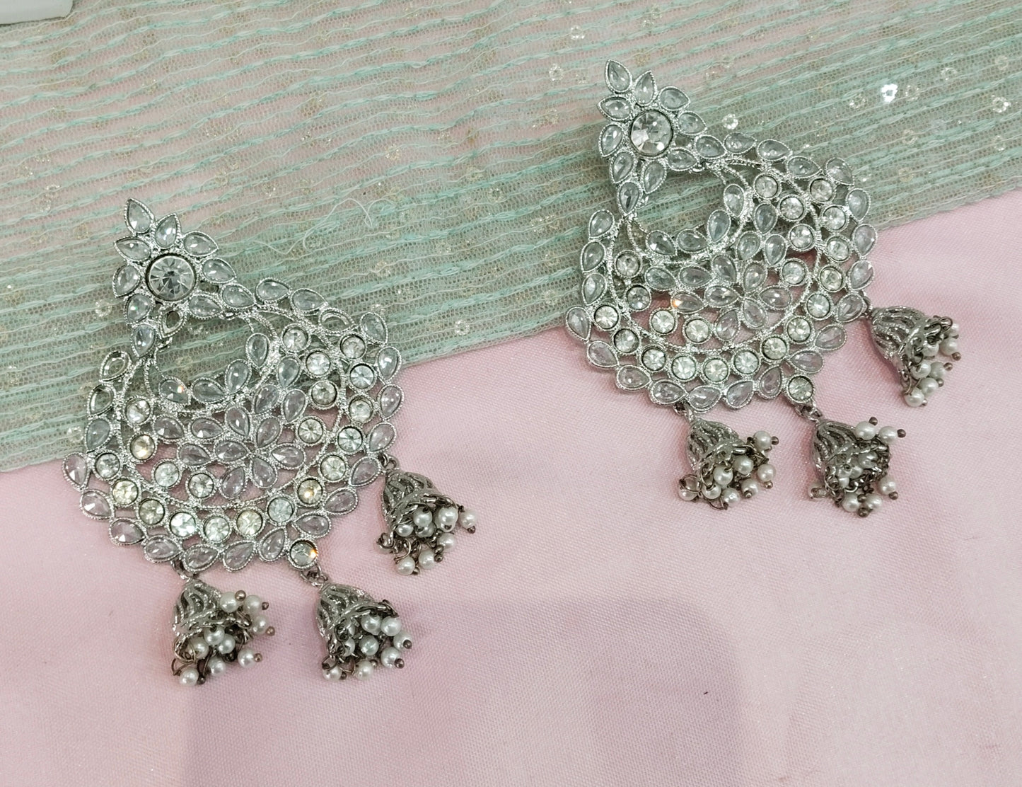 Silver White Bollywood Shubman Earrings