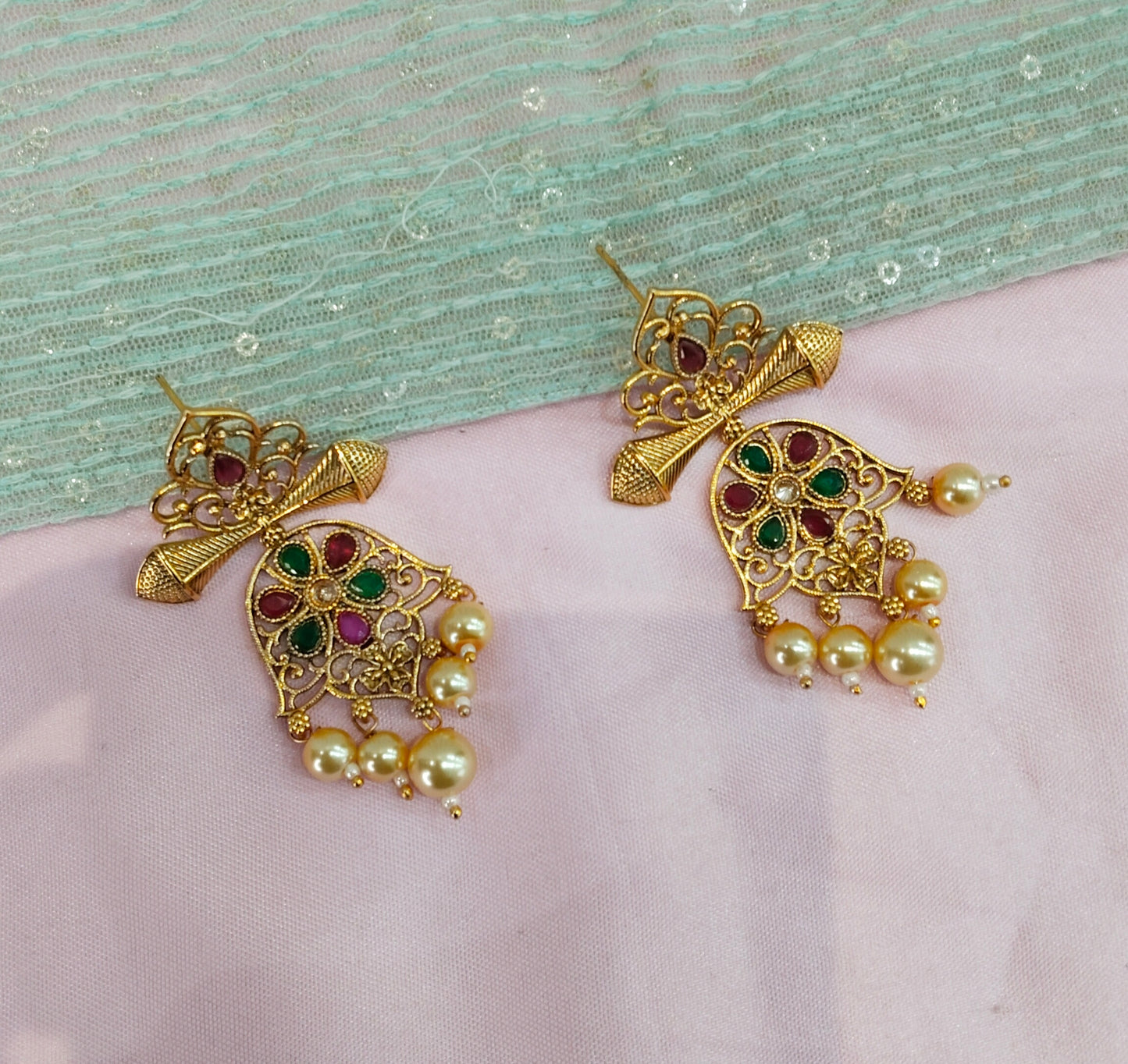 Ruby Green Bollywood Rahul Earrings
