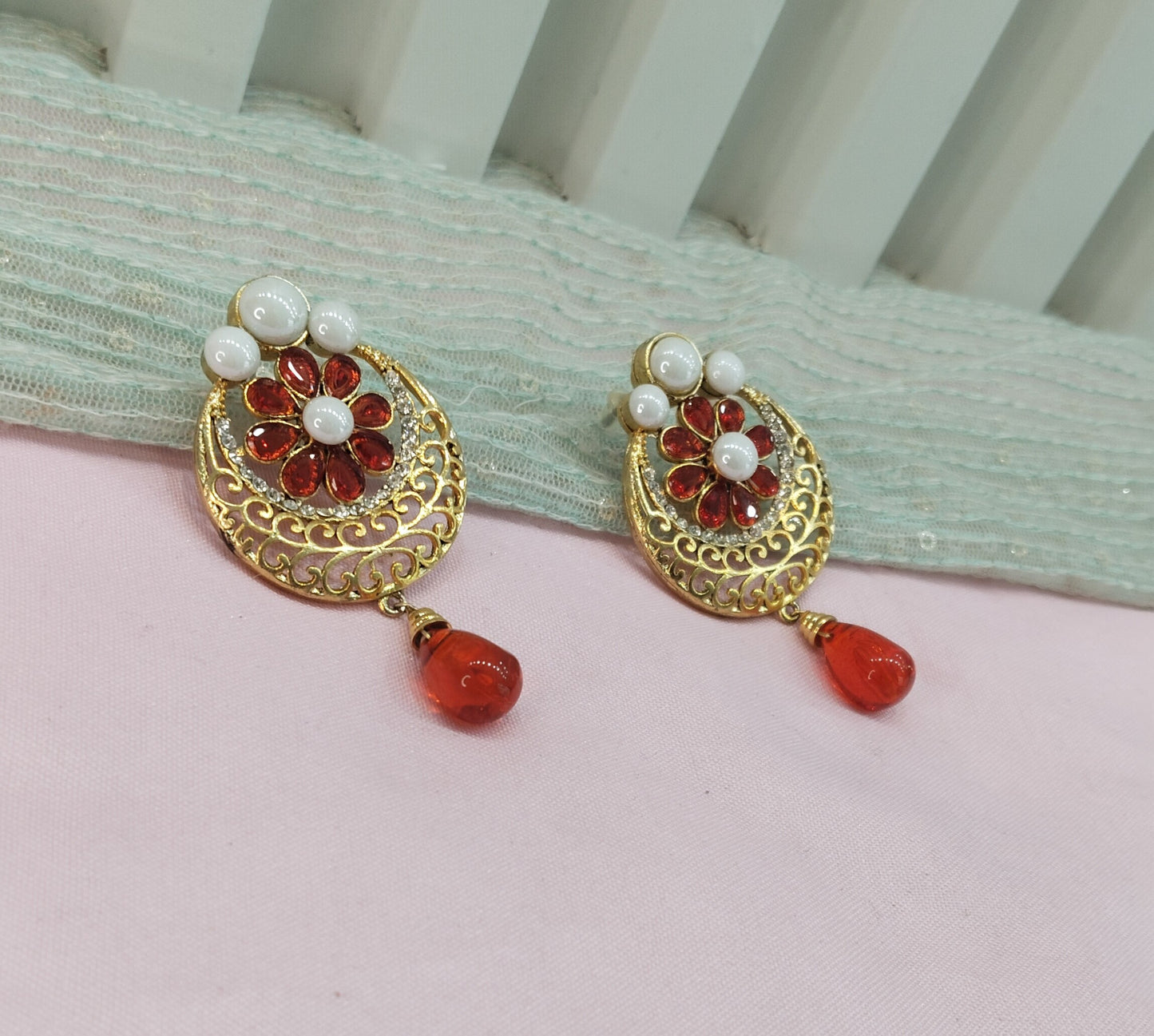 Red Bollywood Sachin Chandbali Earrings Jewellery