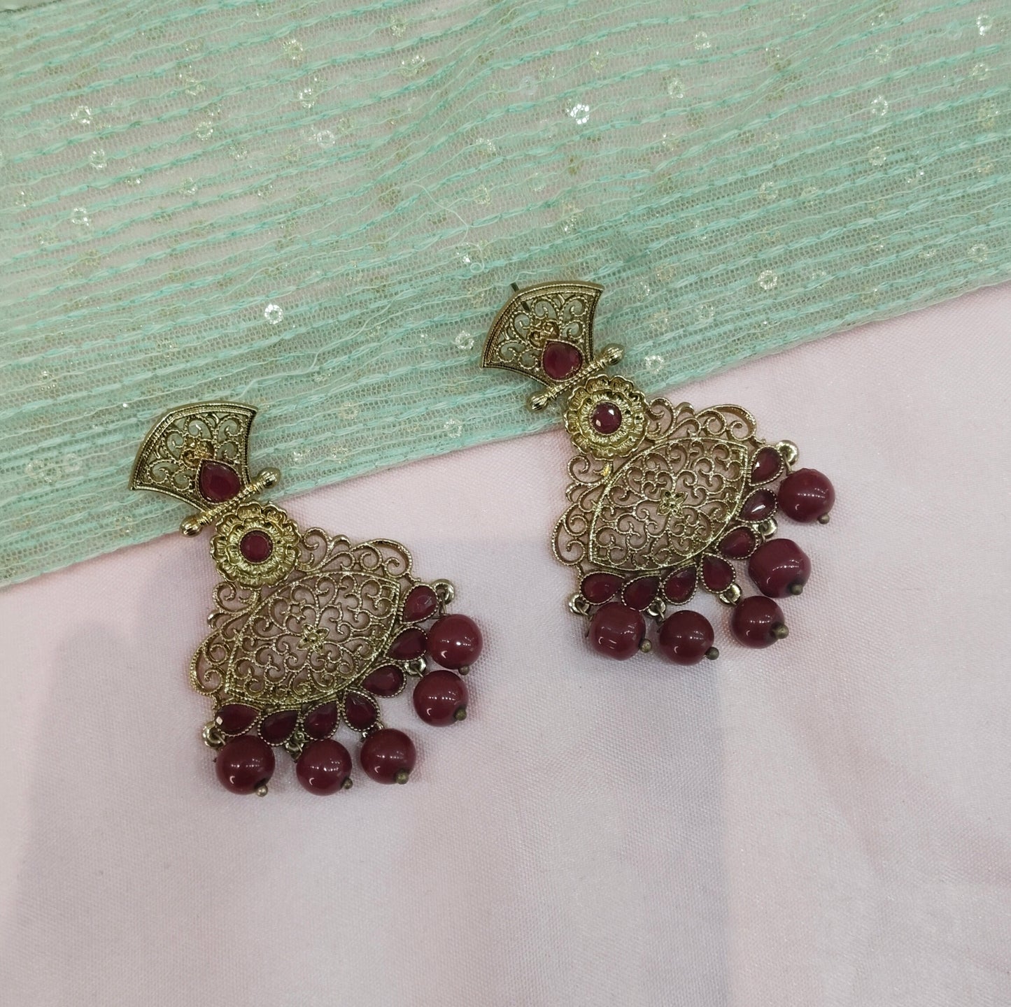 Maroon Bollywood Sehwag Earrings Jewellery